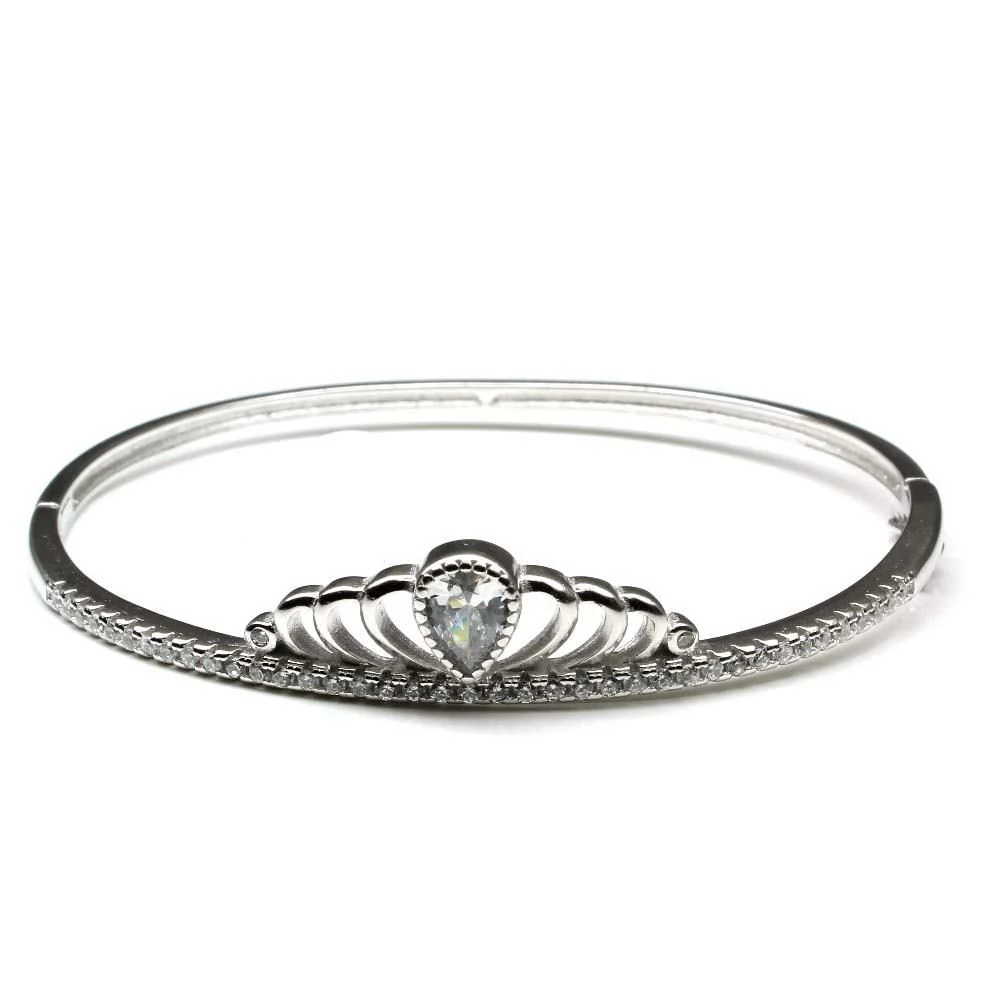 925 Sterling Silver Bangle Bracelet CZ open-able - Image 3