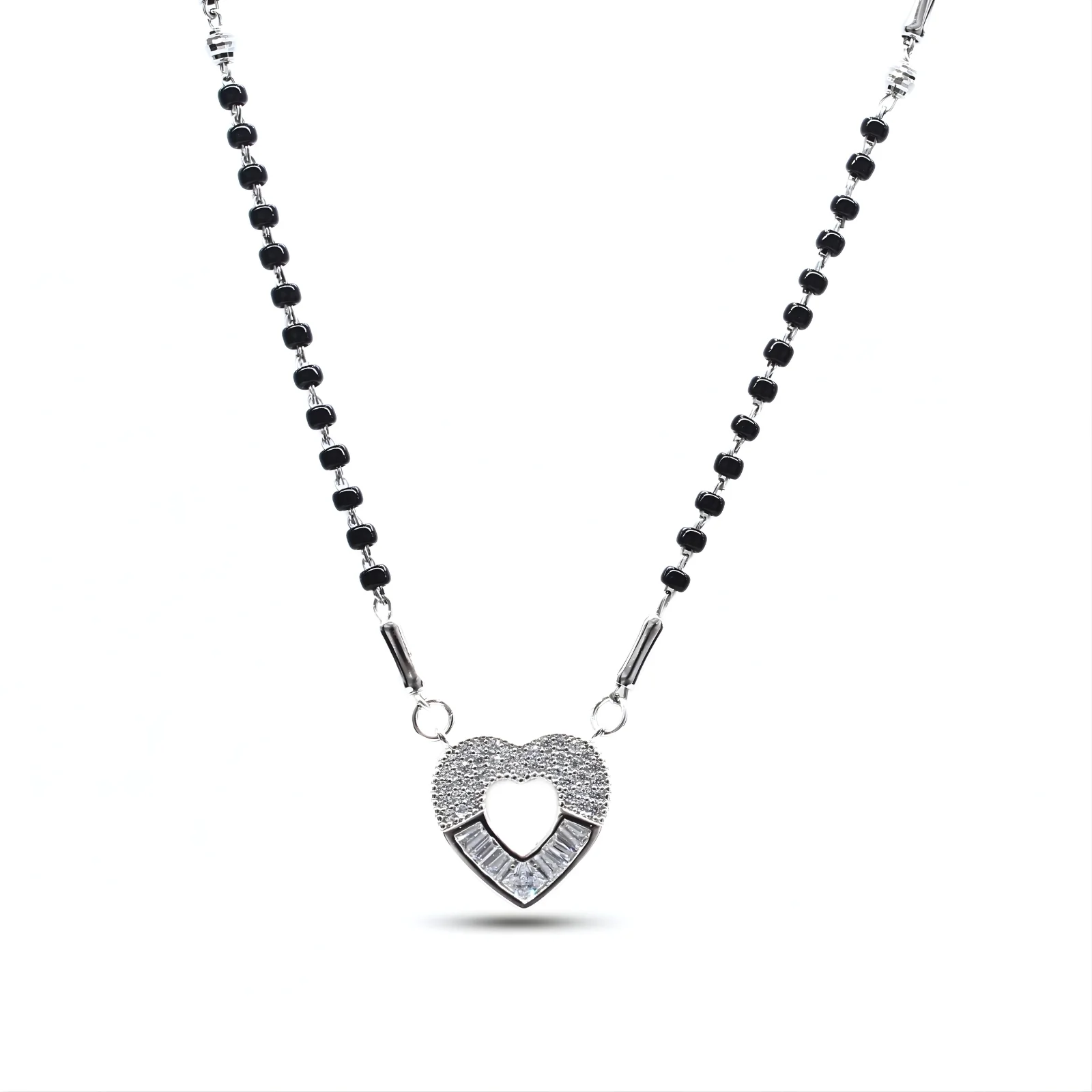 925 Sterling Silver CZ Heart  Black Beads Mangalsutra women chain for wife - Image 2