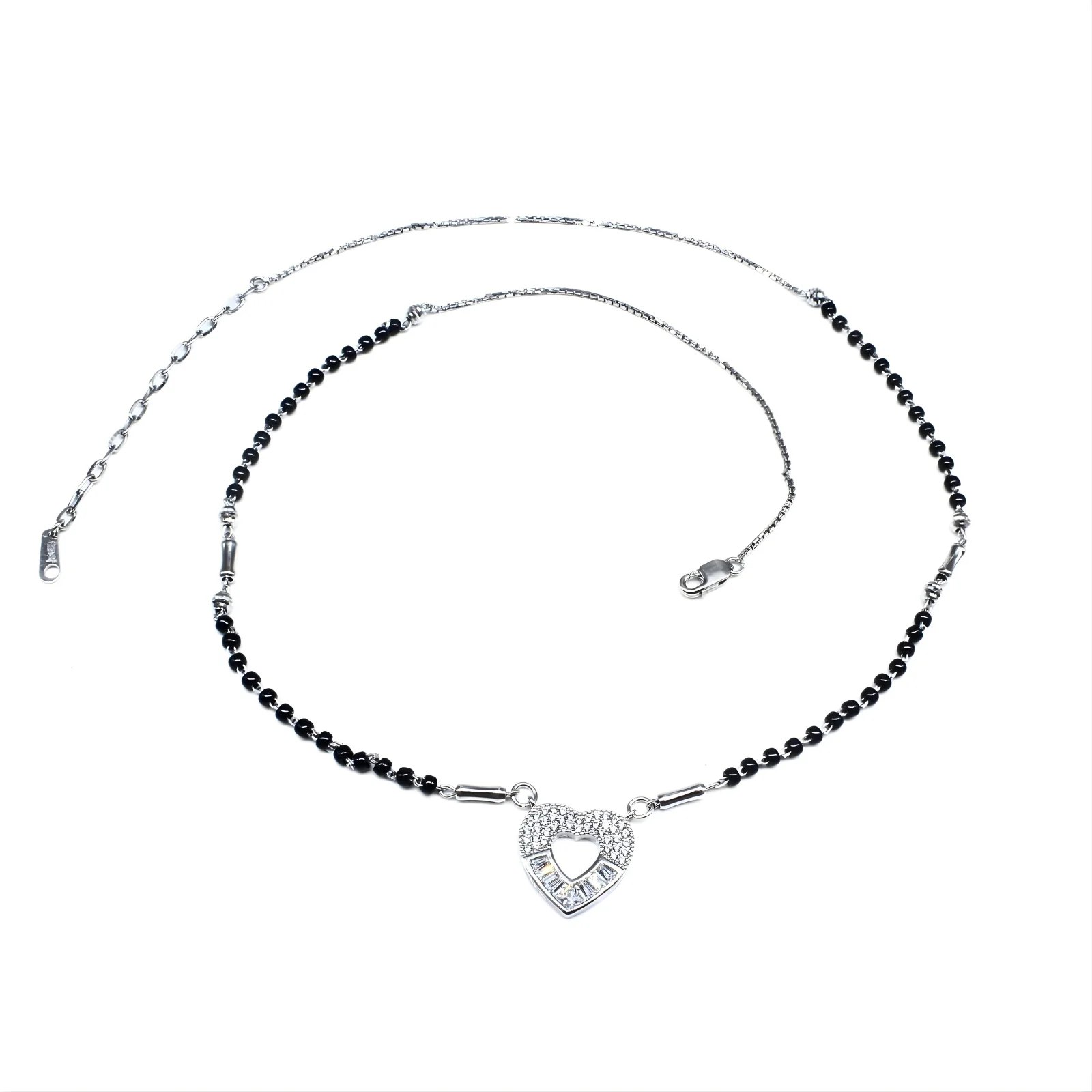 925 Sterling Silver CZ Heart  Black Beads Mangalsutra women chain for wife - Image 3