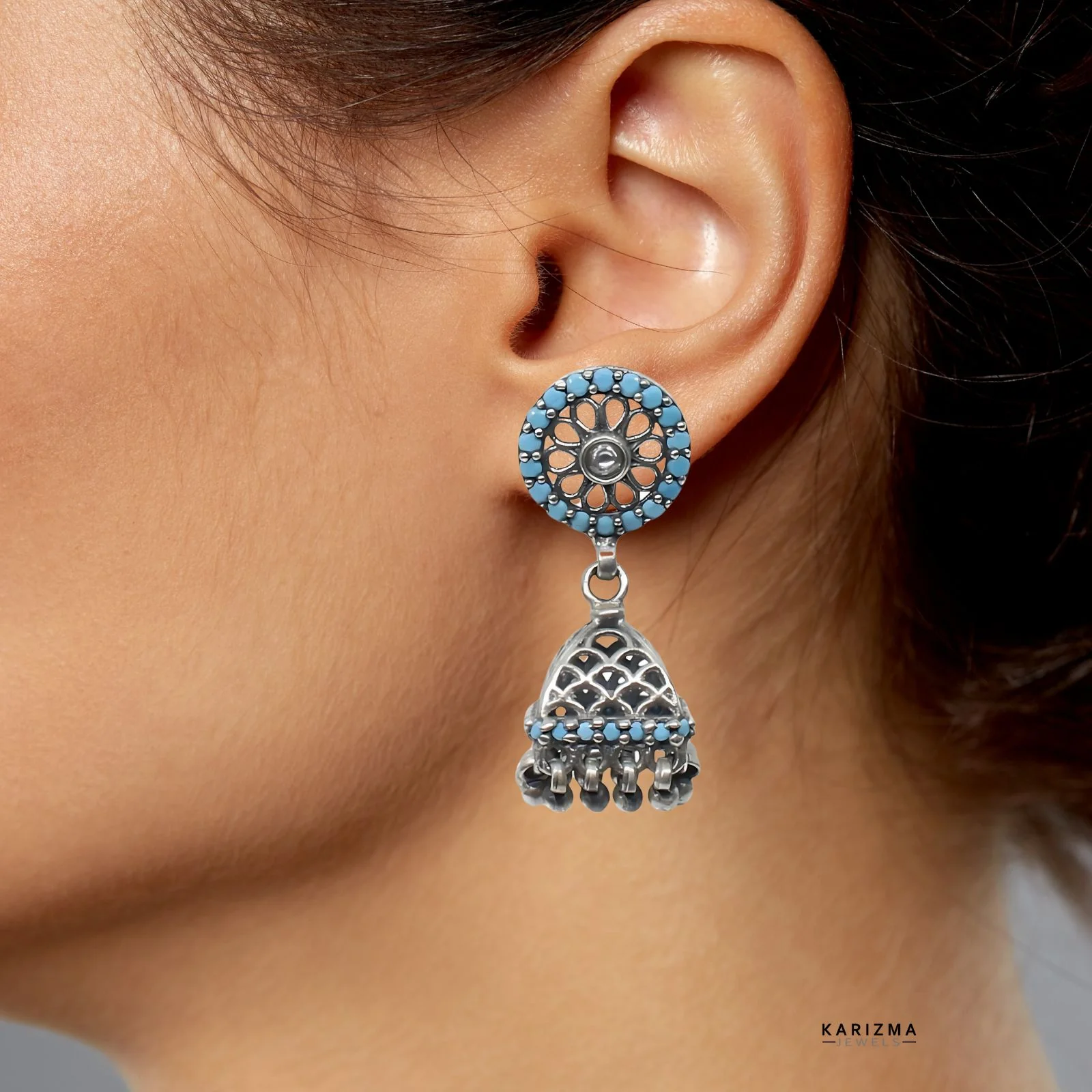 925 Sterling Silver handmade Oxidized Excellent gifting Dangle Jhumki Women Earrings - Image 2