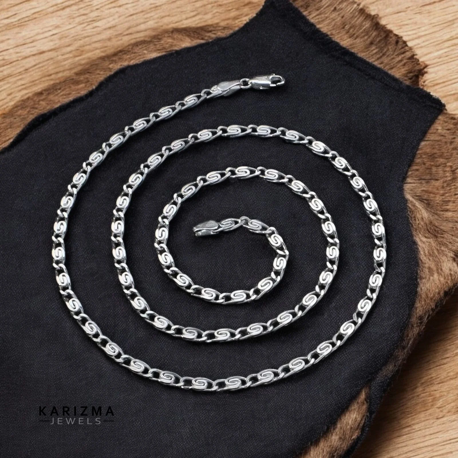 925 Sterling Silver Indian party wear Unisex JALEBI DESIGN Neck Chain 22"