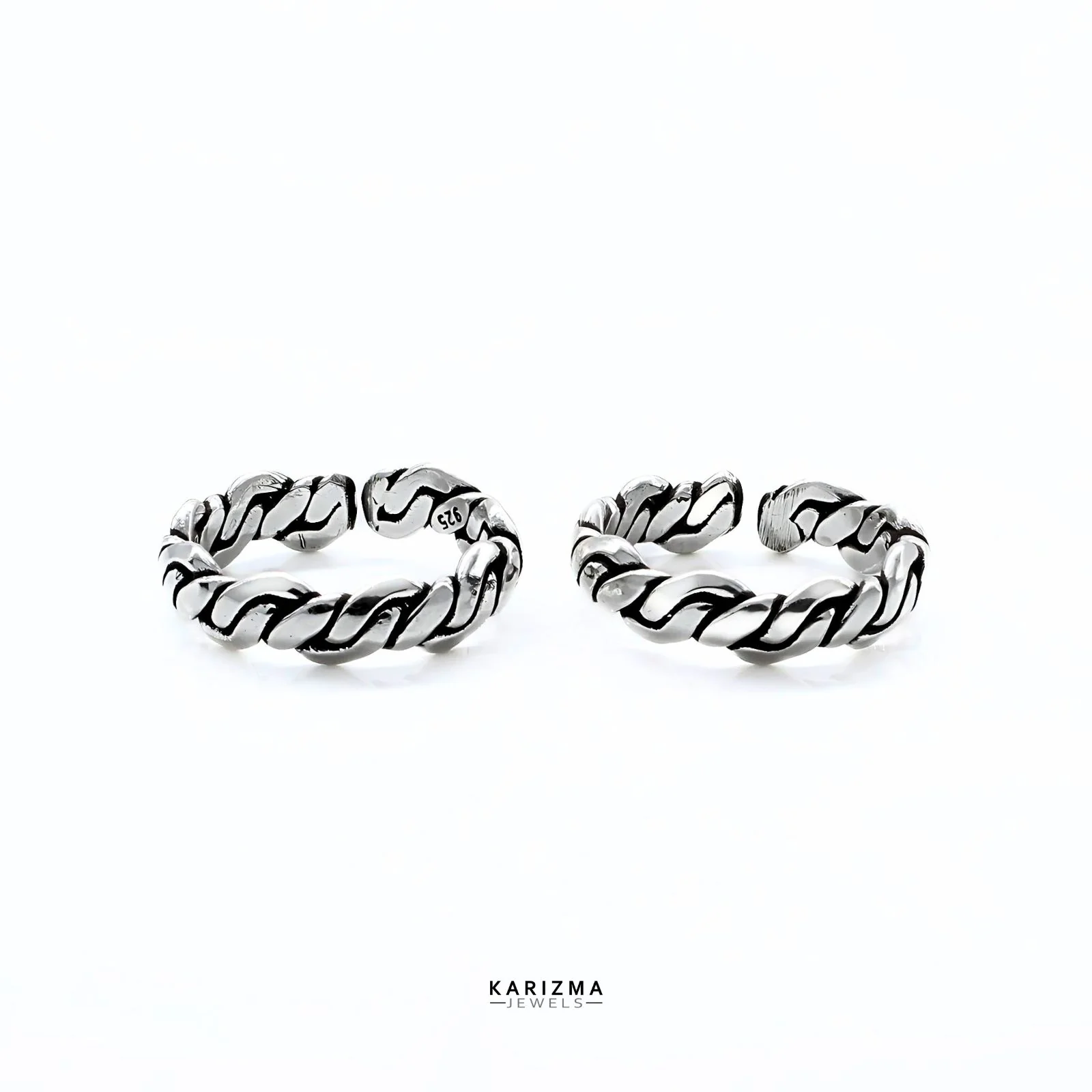 925 Sterling Silver Indian Rope Twist Antique Adjustable women foot toe rings band - Pair - Image 4
