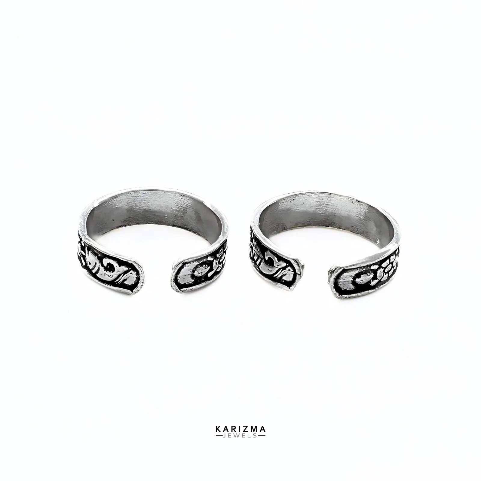 925 Sterling Silver Indian women Oxidized Fish Design foot toe rings band - Pair - Image 5