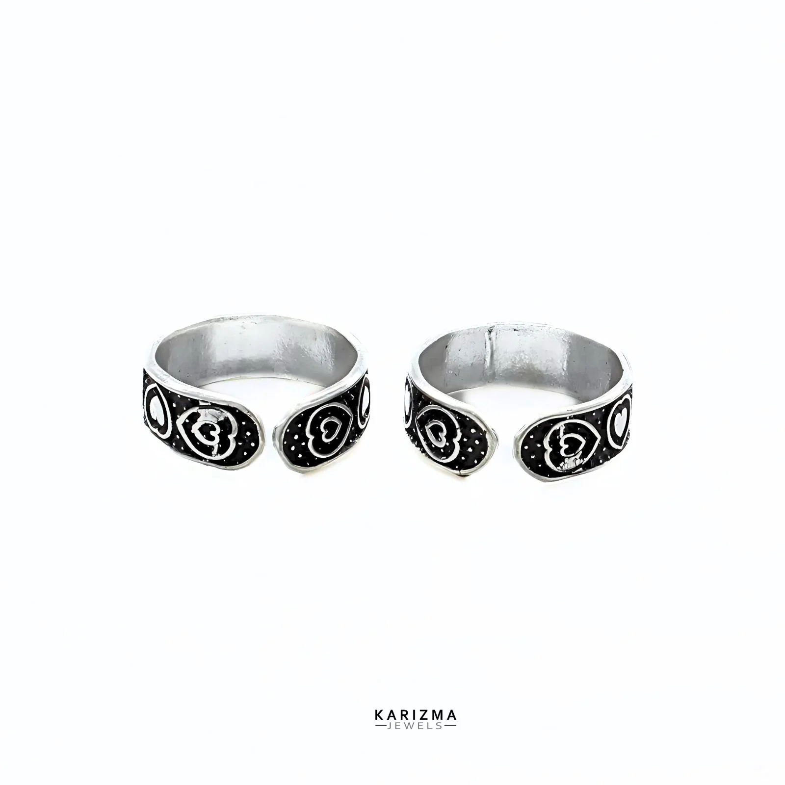 925 Sterling Silver Indian women Oxidized Lovely Heart foot toe rings band - Pair - Image 5