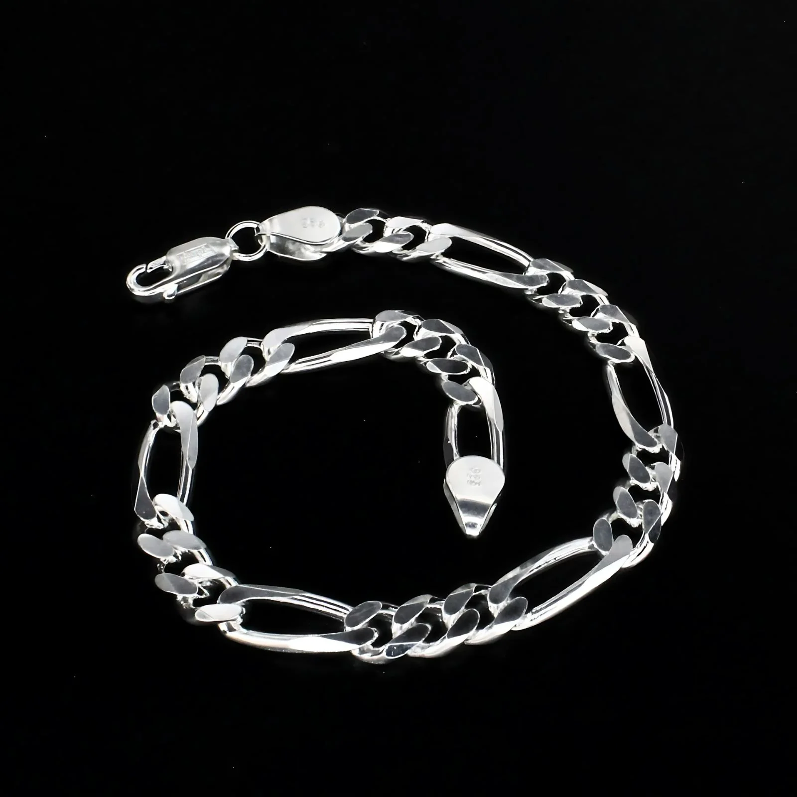 925 Sterling Silver Men's figaro Chain Bracelet 8.5" - Image 2