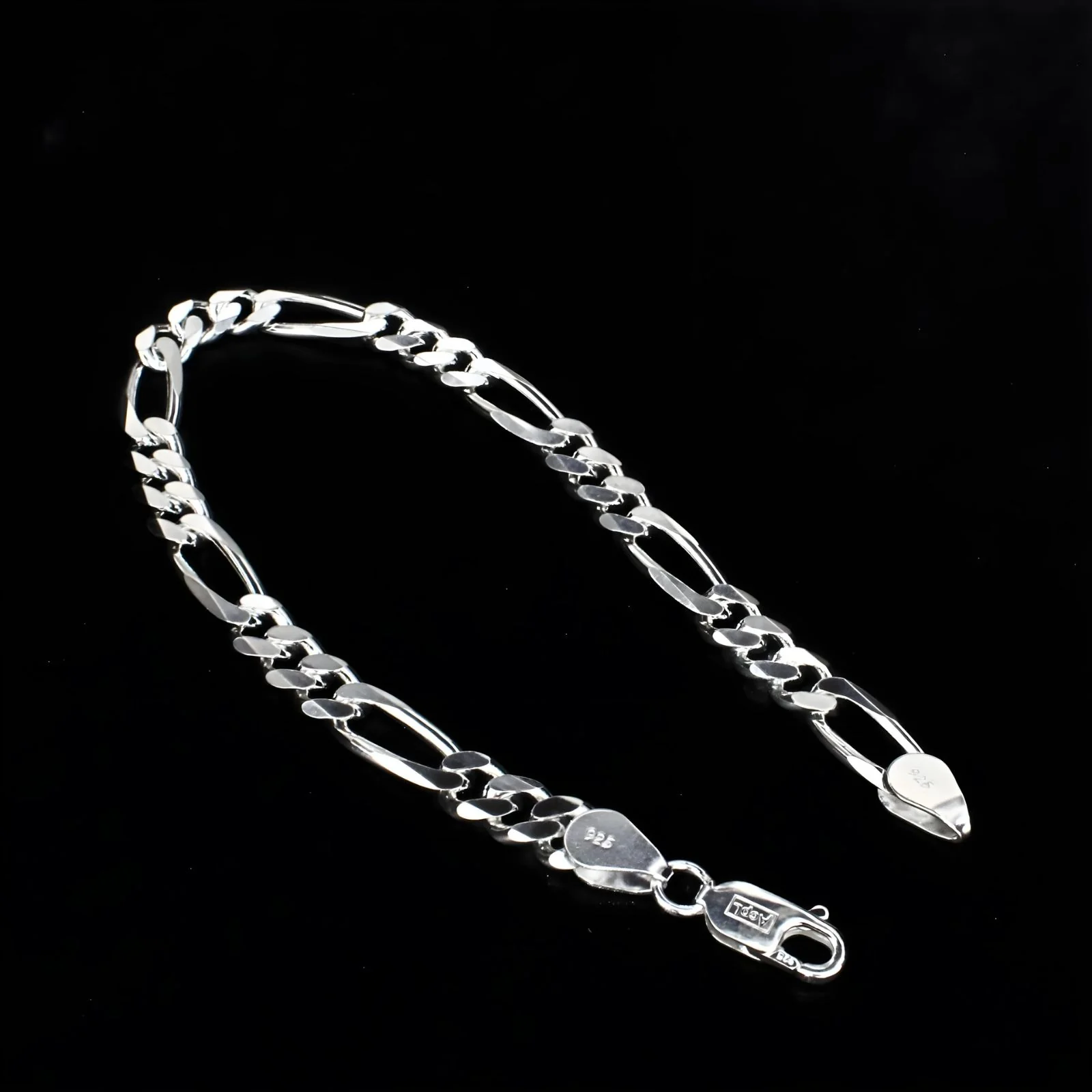 925 Sterling Silver Men's figaro Chain Bracelet 8.5" - Image 3