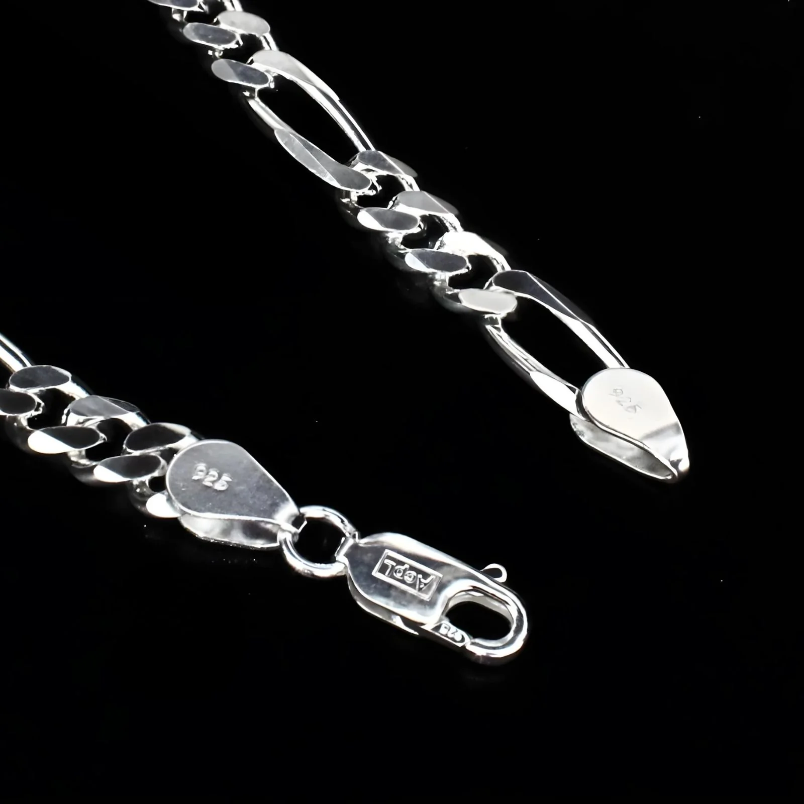 925 Sterling Silver Men's figaro Chain Bracelet 8.5" - Image 4