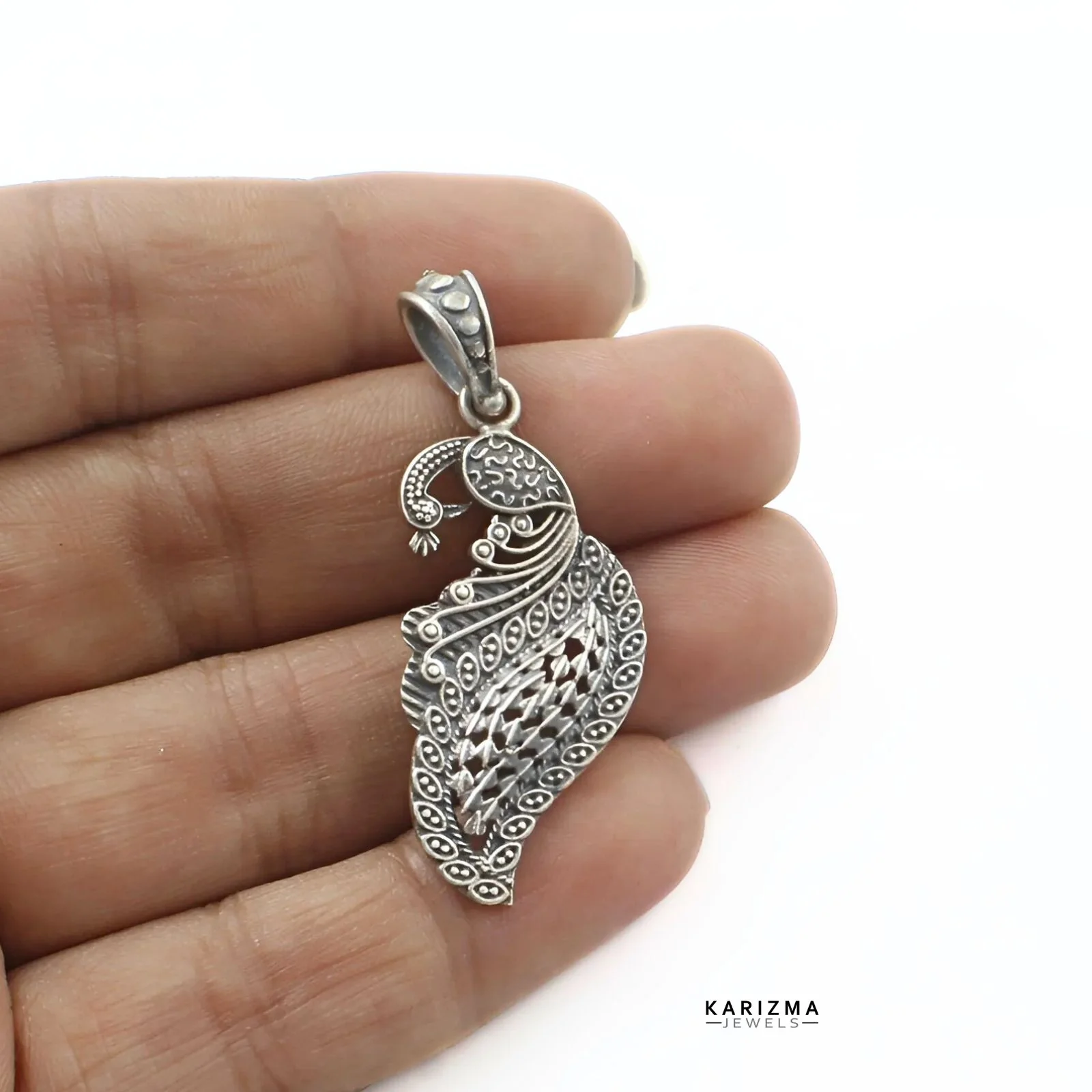 925 Sterling Silver Oxidized women Peacock Silver Pendant - Image 4