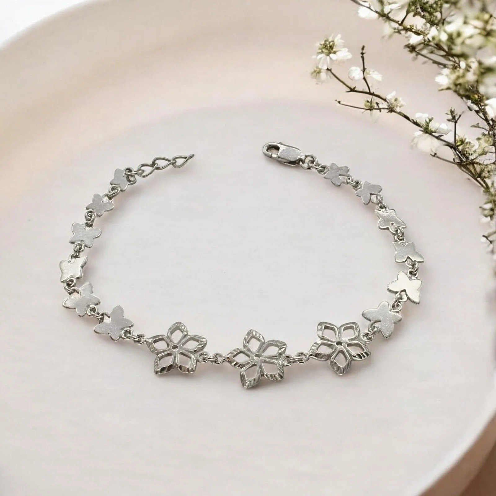925 Sterling Silver party wear Butterfly chain Bracelet for Girls