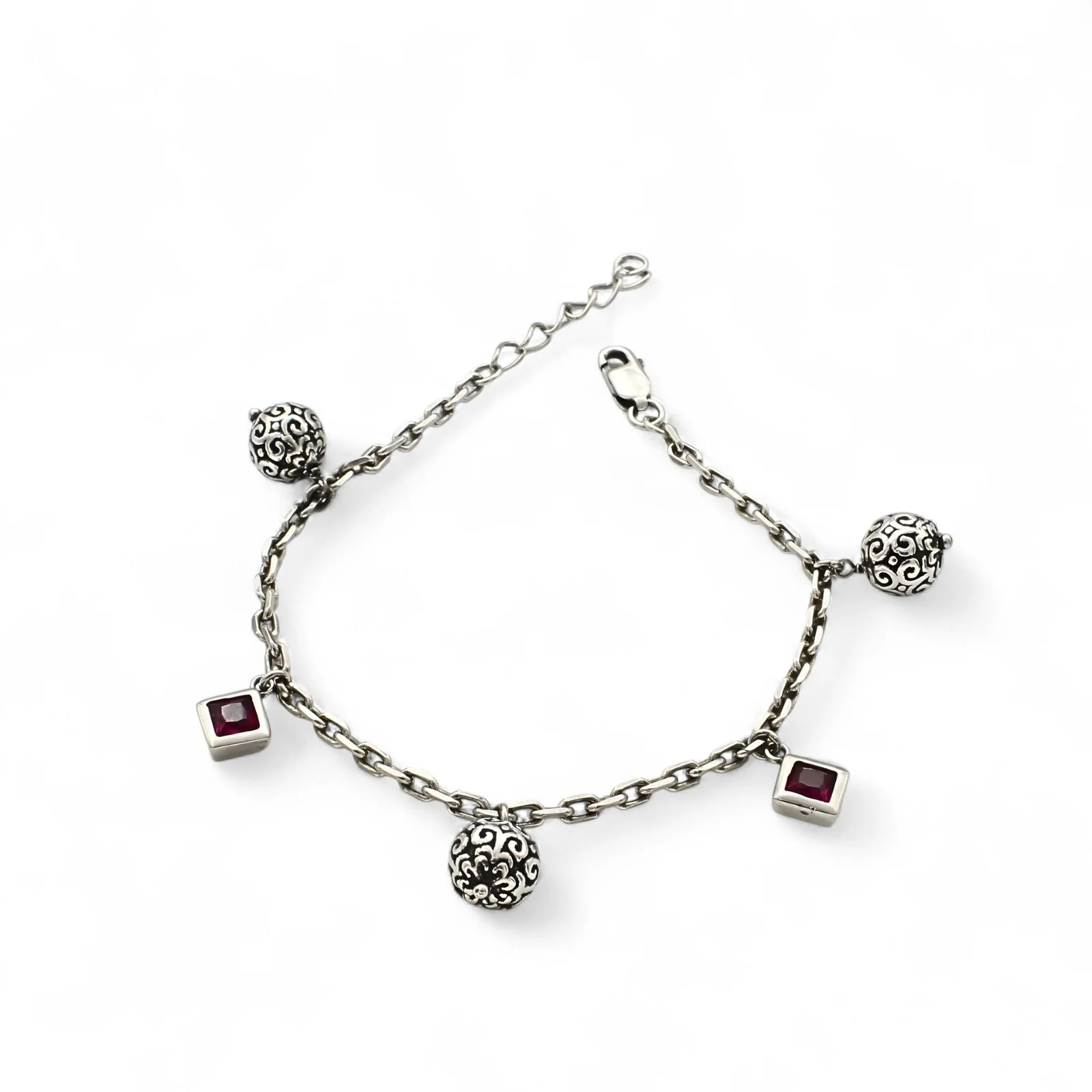 925 Sterling Silver Pink CZ Tribal Bead link chain Bracelet for Girls - Image 3