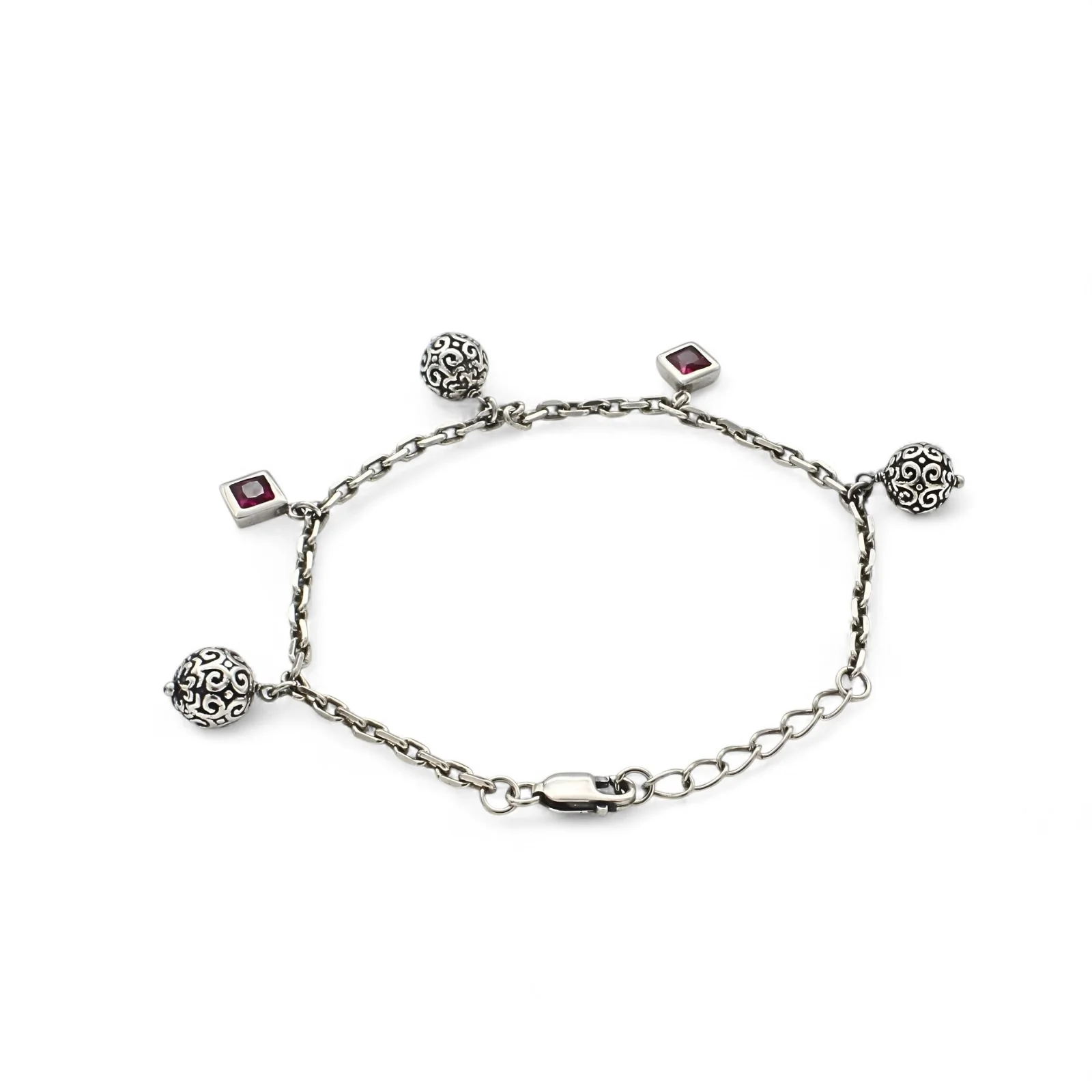 925 Sterling Silver Pink CZ Tribal Bead link chain Bracelet for Girls - Image 4