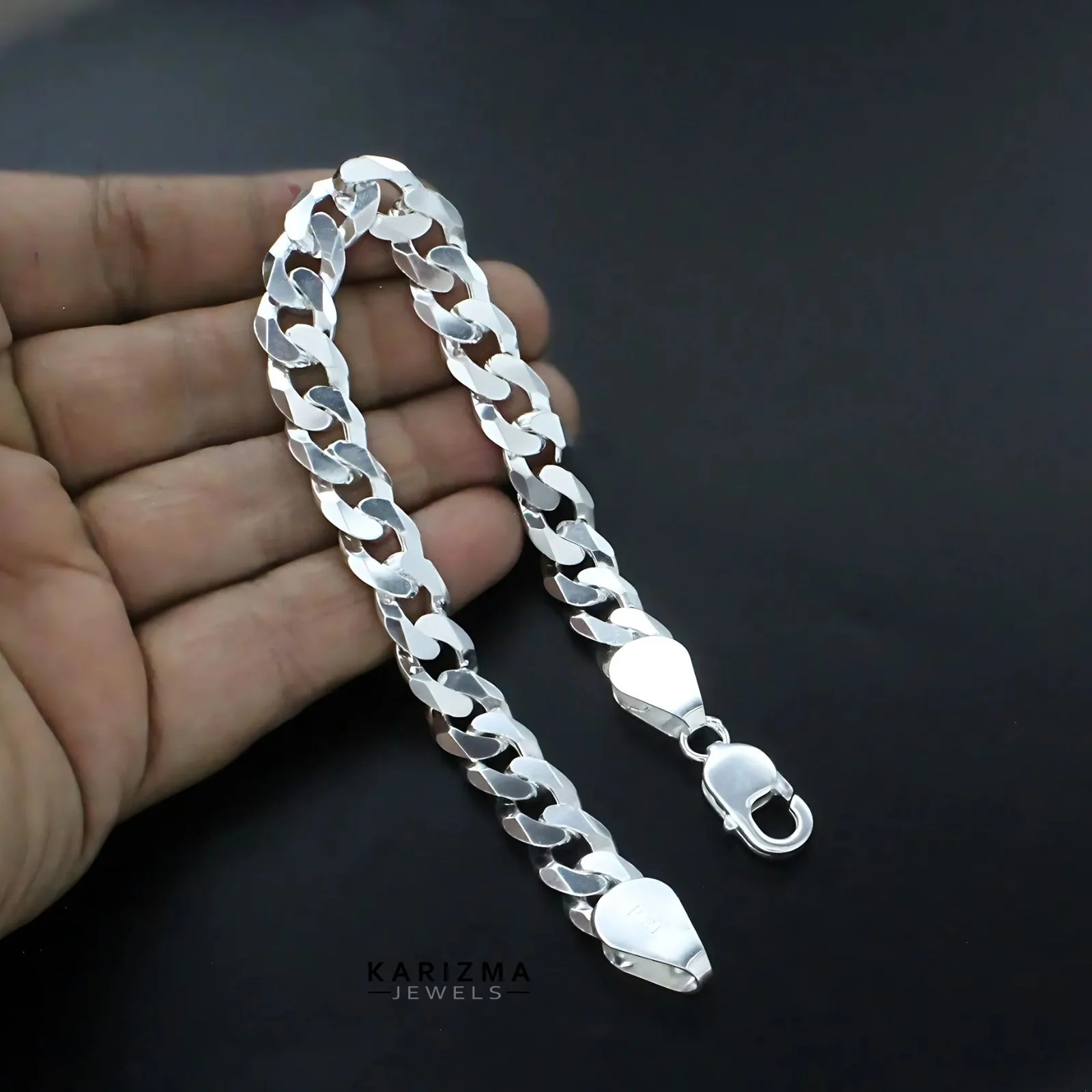 925 Sterling Silver regular style Cuban Link Men's Chain Bracelet 8.5" - Image 5