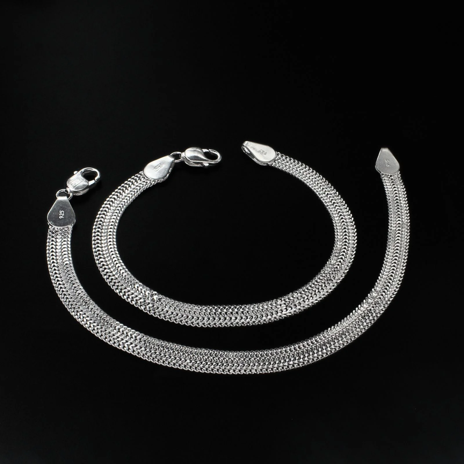 925 Sterling Silver Wheat chain Anklet Pair 10.2" - Image 2