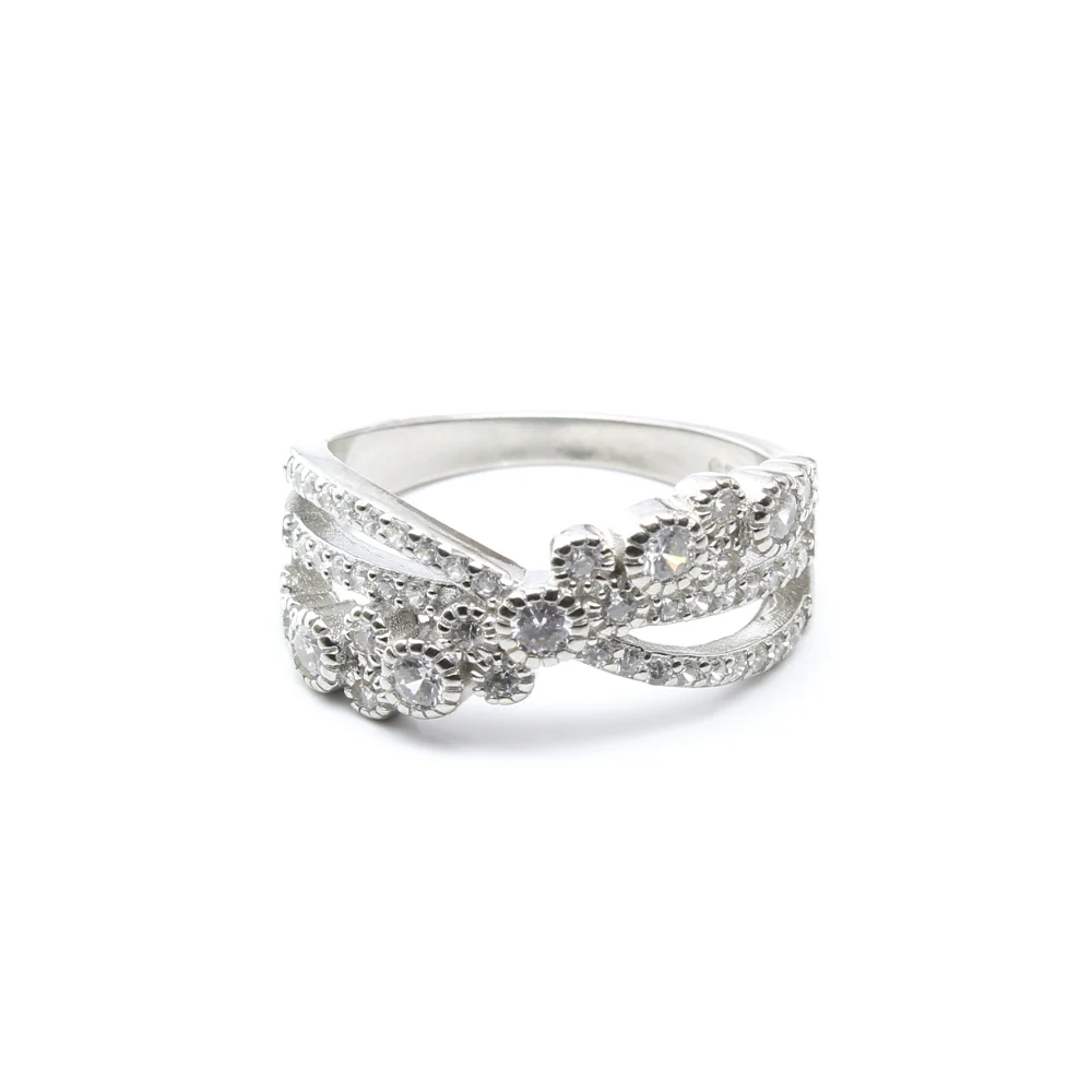 925 Sterling Silver White CZ Women Criss Cross Ring - Image 2