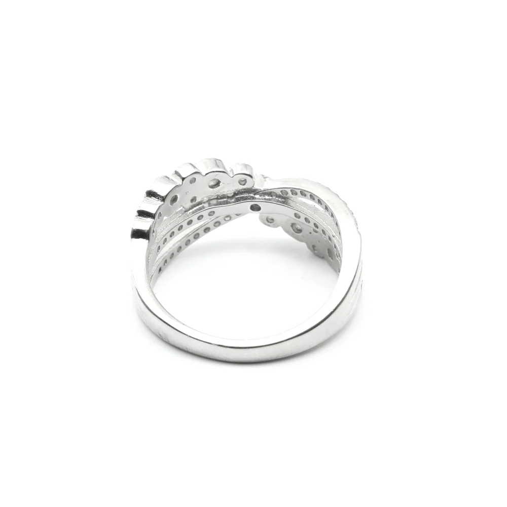 925 Sterling Silver White CZ Women Criss Cross Ring - Image 3