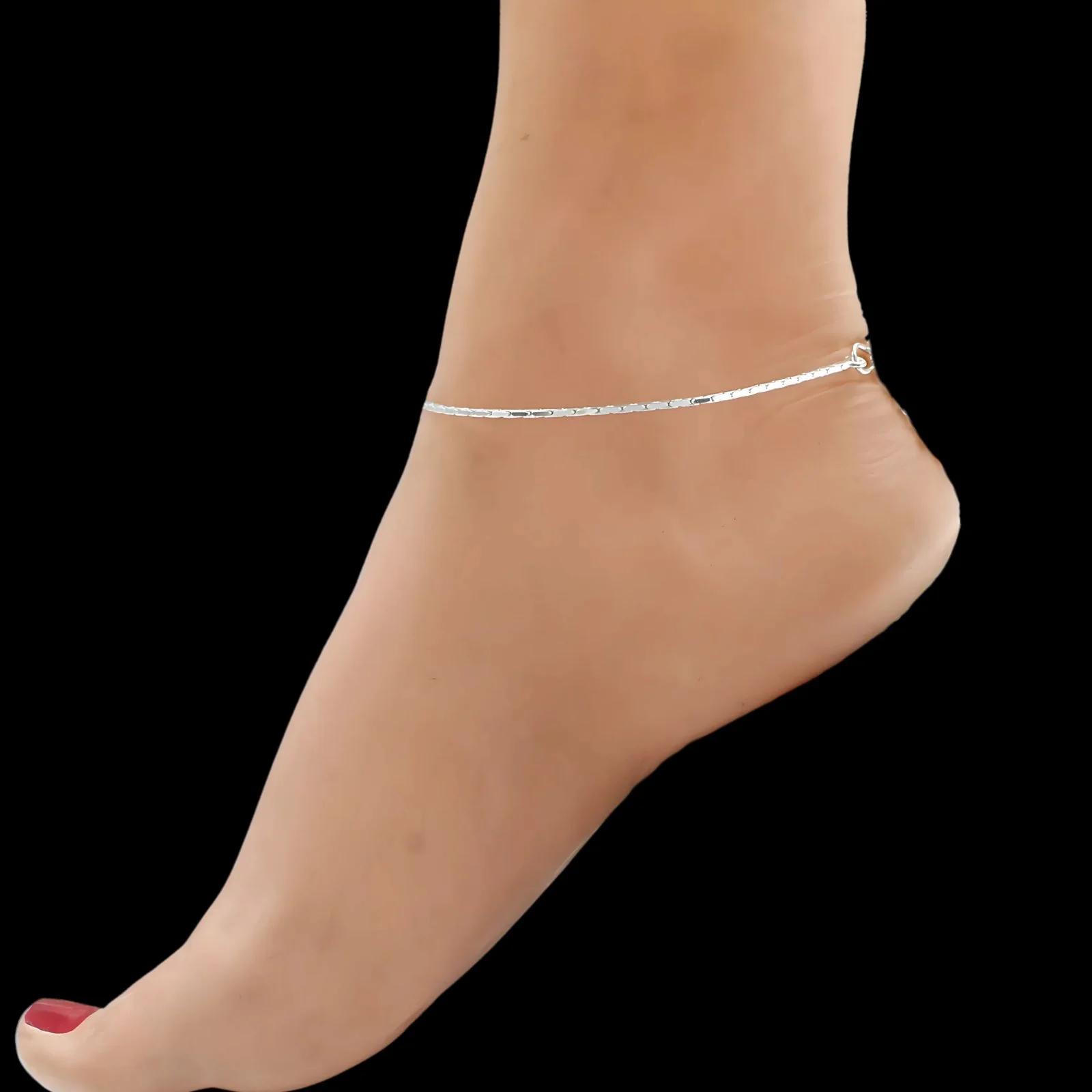 925 Sterling Silver women handmade Chain Anklet Pair 10.3" - Image 3