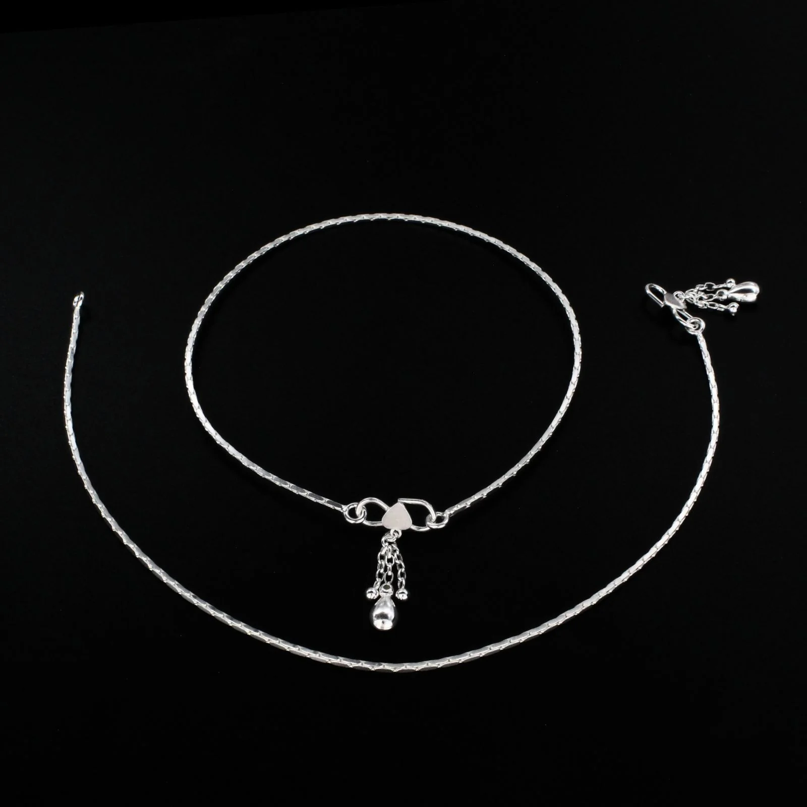 925 Sterling Silver women handmade Chain Anklet Pair 10.3" - Image 4