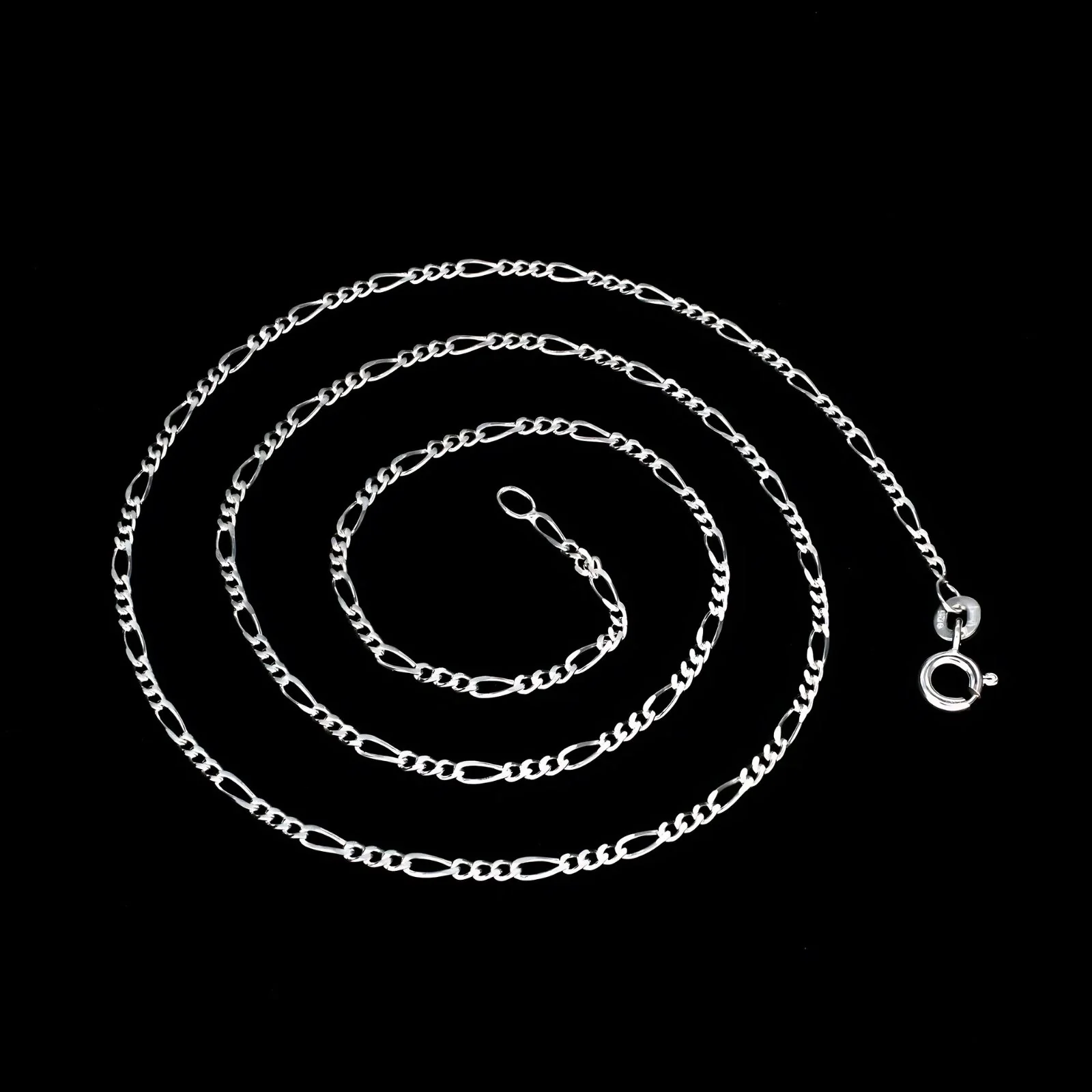 925 Sterling Silver women light weight figaro Neck chain 18" - Image 3