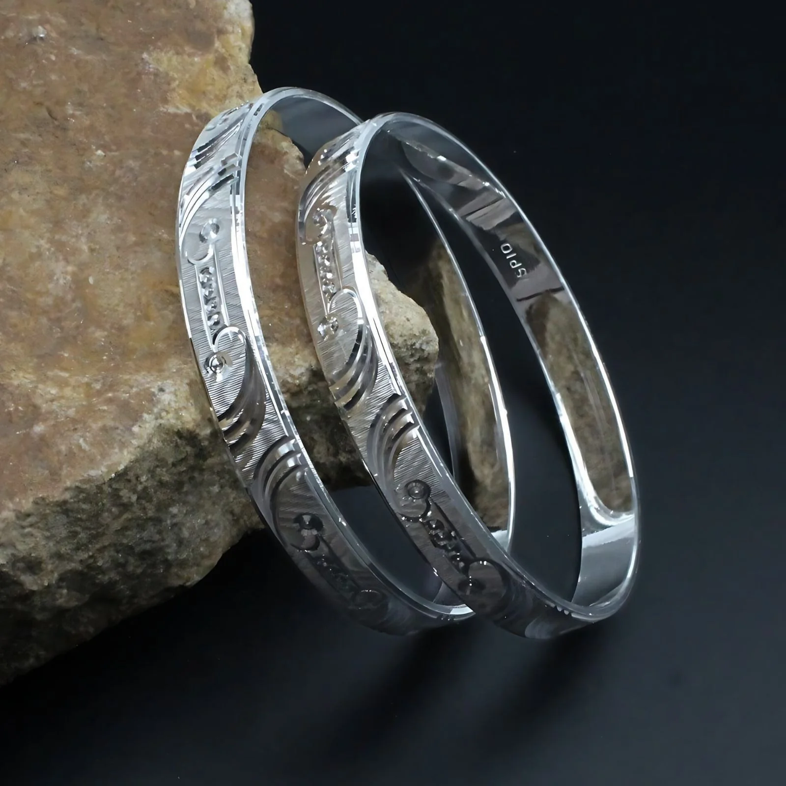 990 Real Silver Women Cultural design Bangles Bracelet (Kangan)- Pair
