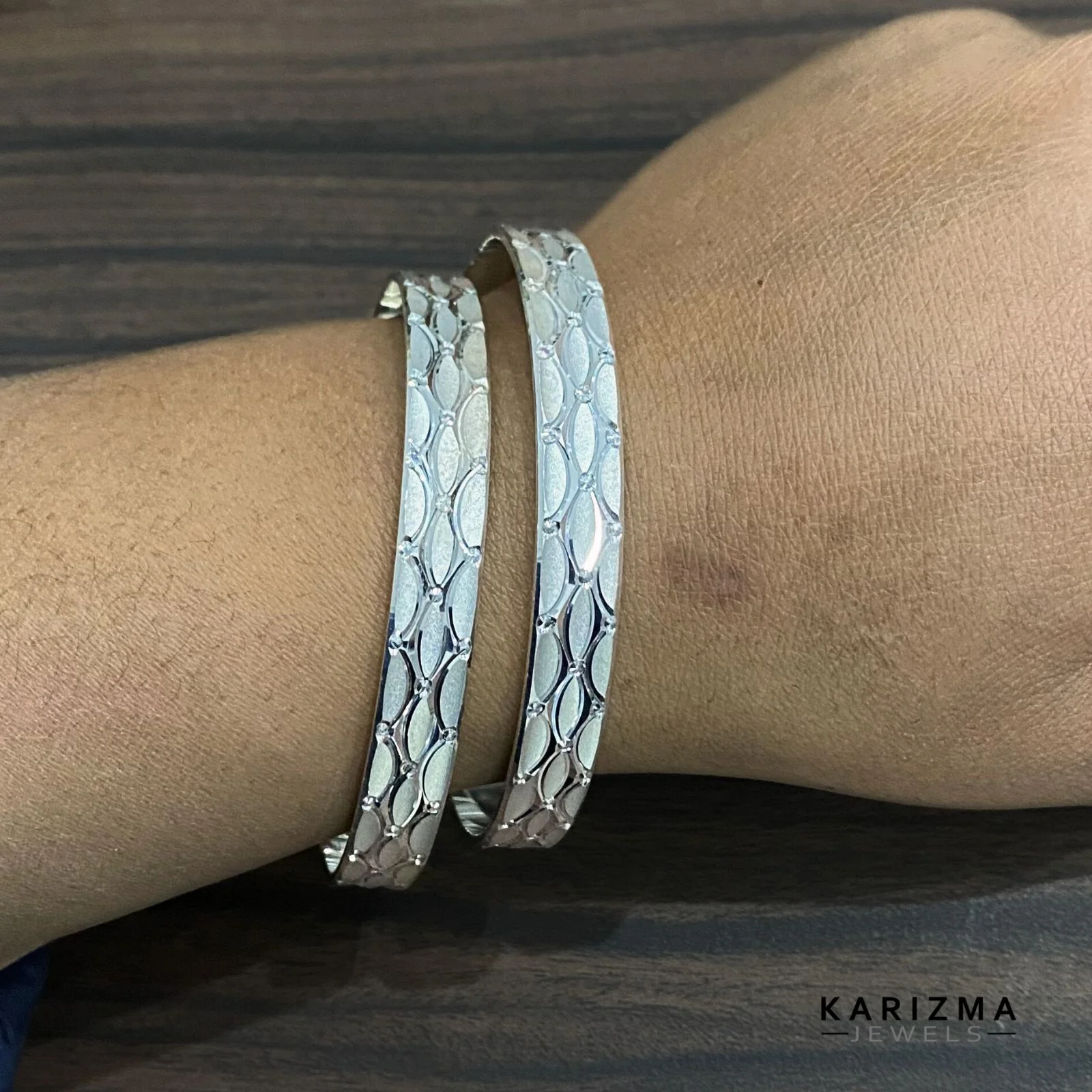 990 Real Sterling Silver Women Bangles Bracelet gifting jewelery (Kangan) Pair - 6.2 CM - Image 2