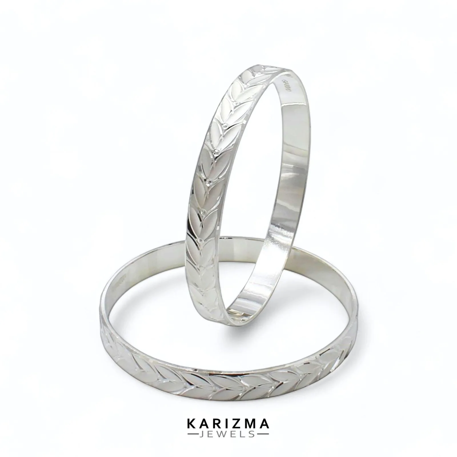 990 Real Sterling Silver Women Leaf design party wear Bangles Bracelet (Kangan) Pair - 6.3 CM - Image 4
