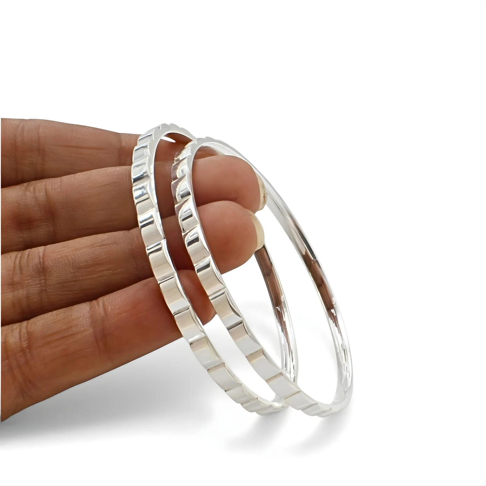 999 Pure Silver women Tills Cutting Design Bangles Bracelet (Kangan) Pair - 5.8 CM - Image 2