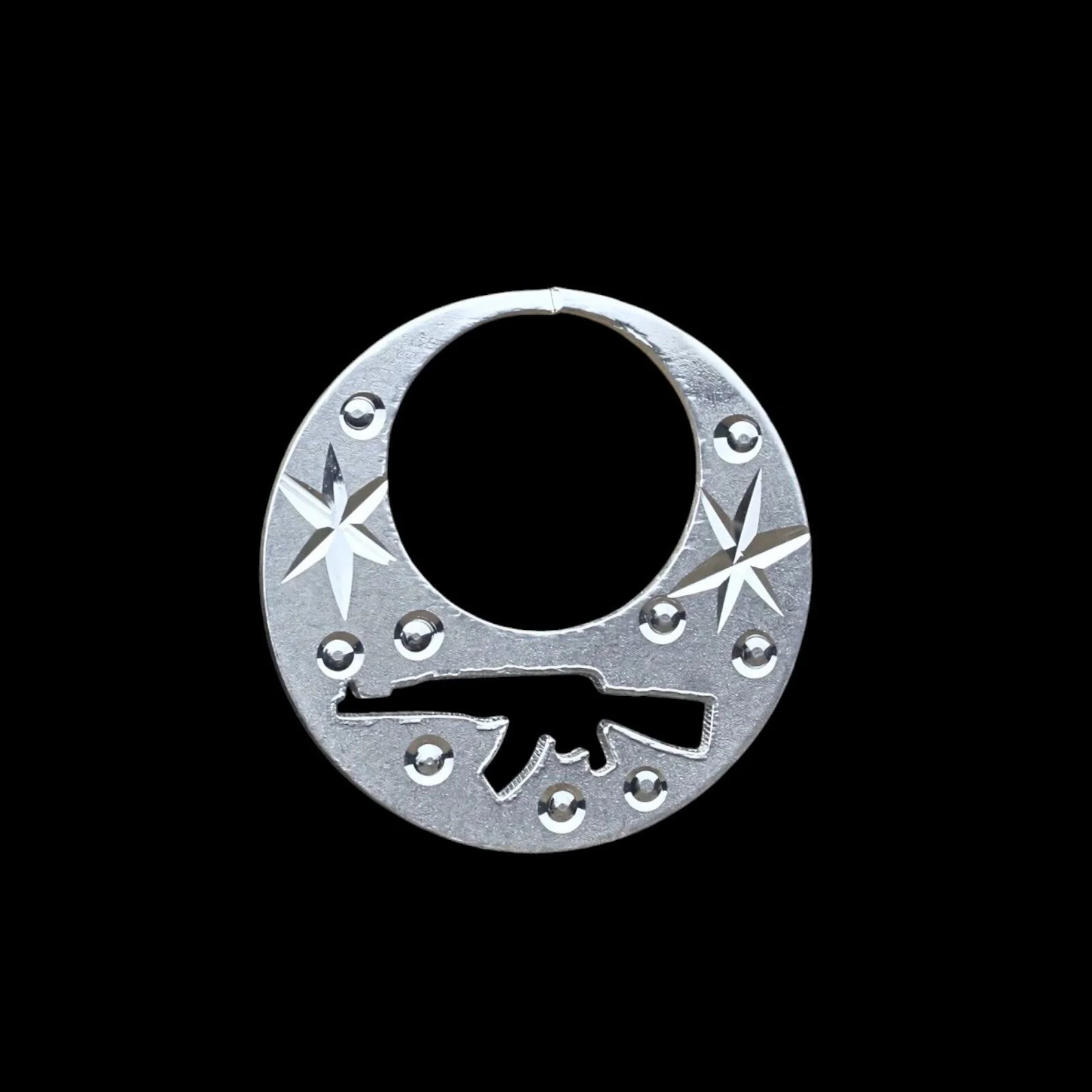 Amazing Real Sterling Silver Round Moon Shaped Ak47 Nattiyan (Nanti) earring for Men - Image 5
