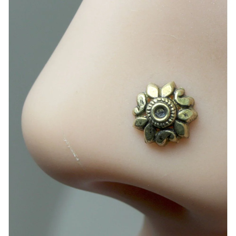 Antique brass floral nose pin