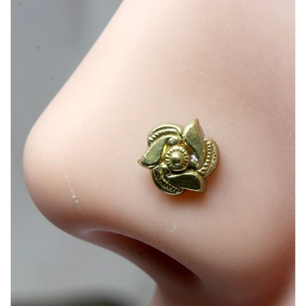 Antique brass flower nose stud