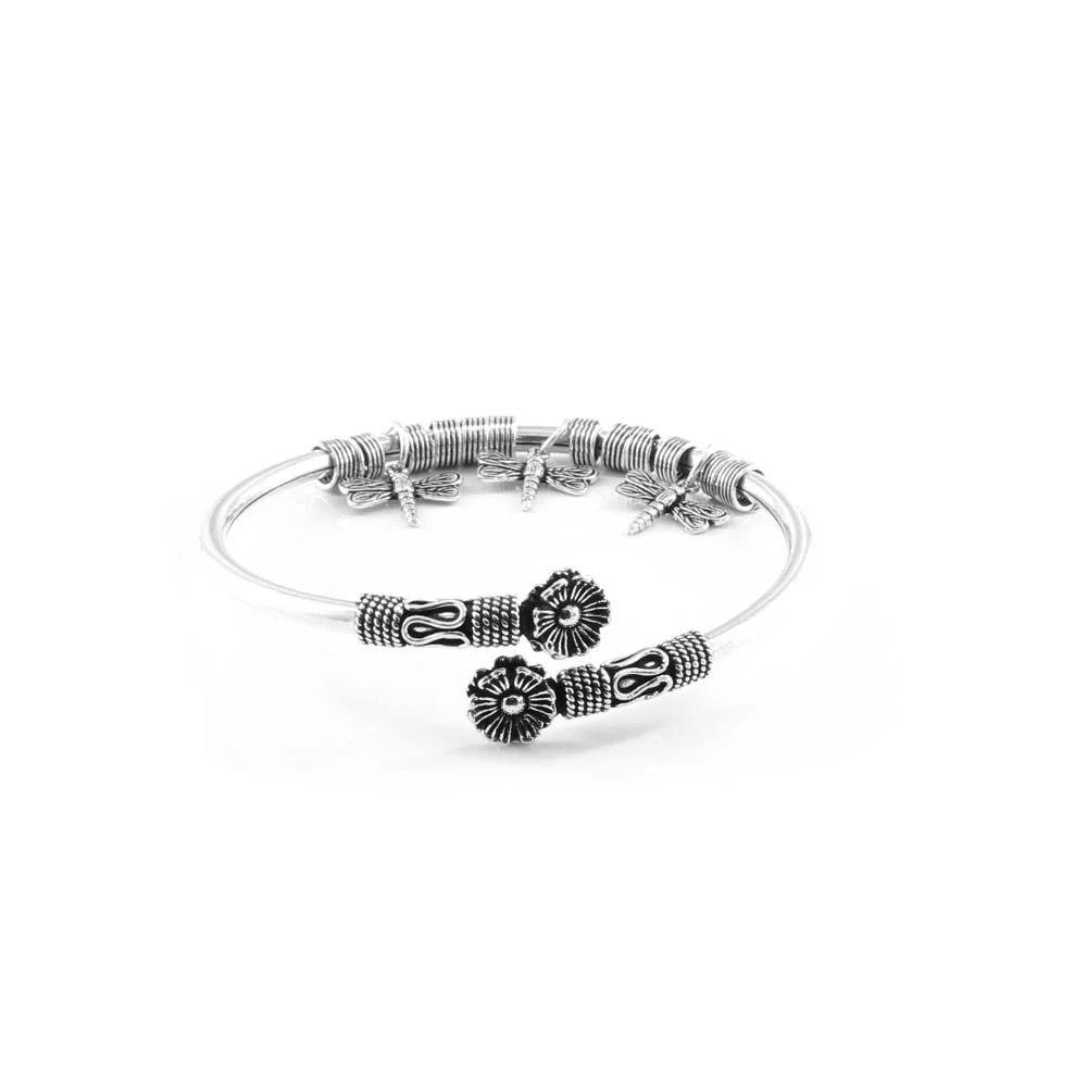 Antique Flower Real Silver women's Bracelet Bangle - Single - Image 2