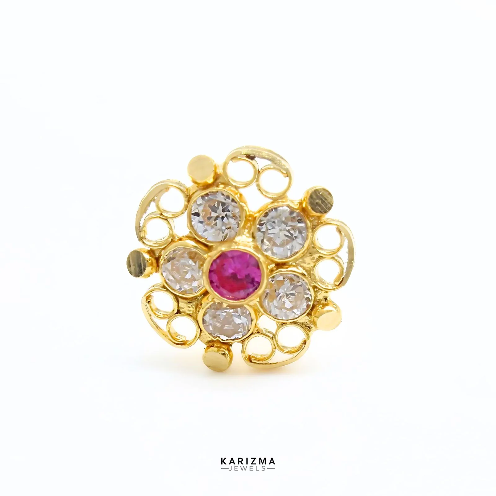 Asian style Excellent 18K Real Gold Indian Women Pink White CZ Nose stud nose ring Push Pin - Image 3