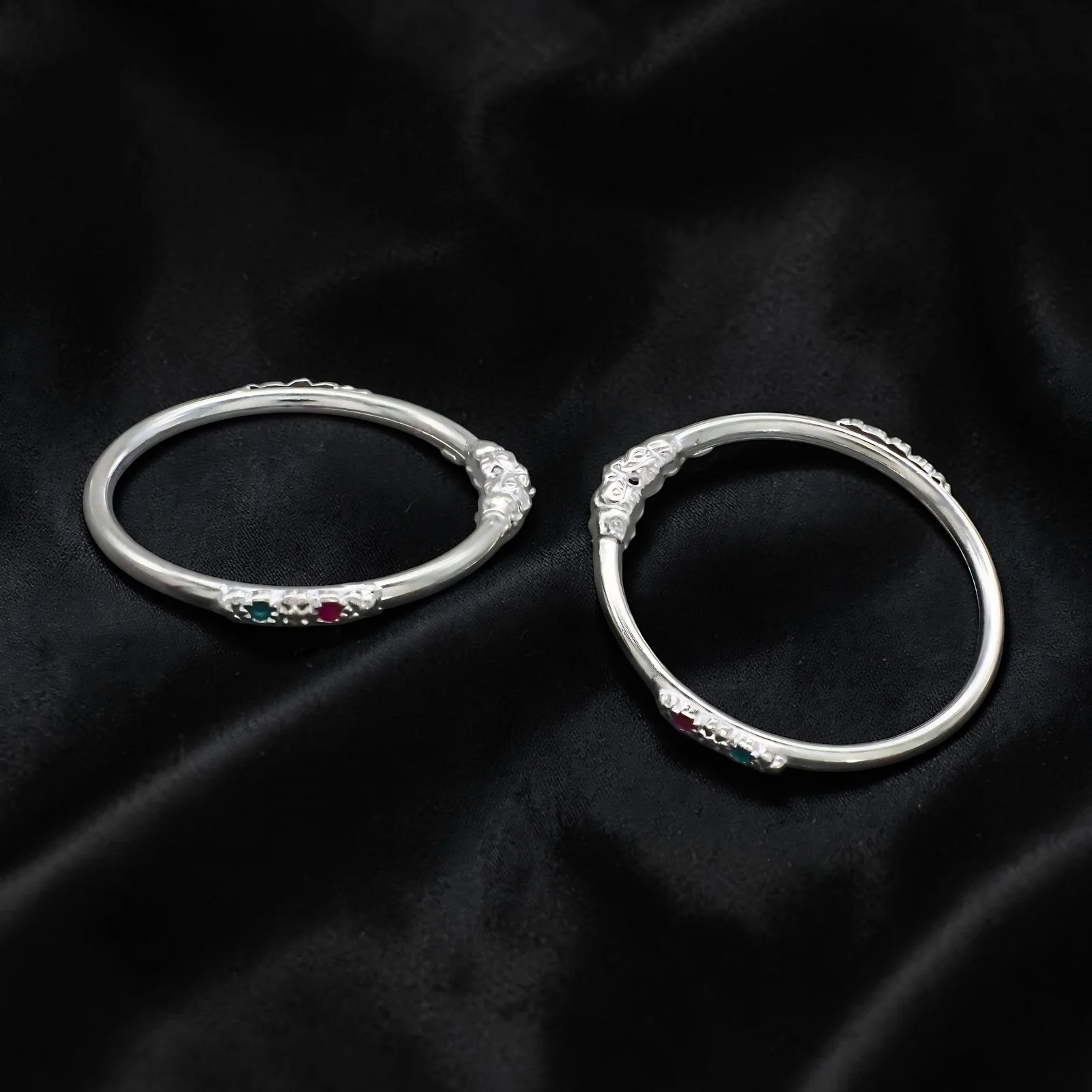 Baby Girls & Boys Real Silver Elephant Face Bangles Set - Image 3