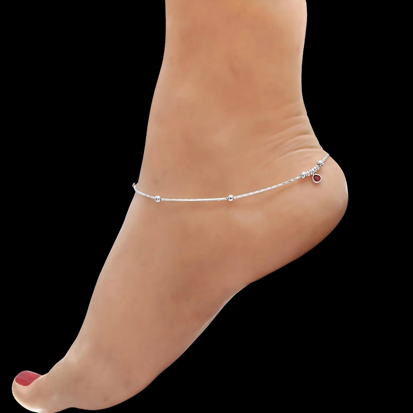 Beach Wear Real Silver Silver Ball Design Anklet - Pair - Image 2