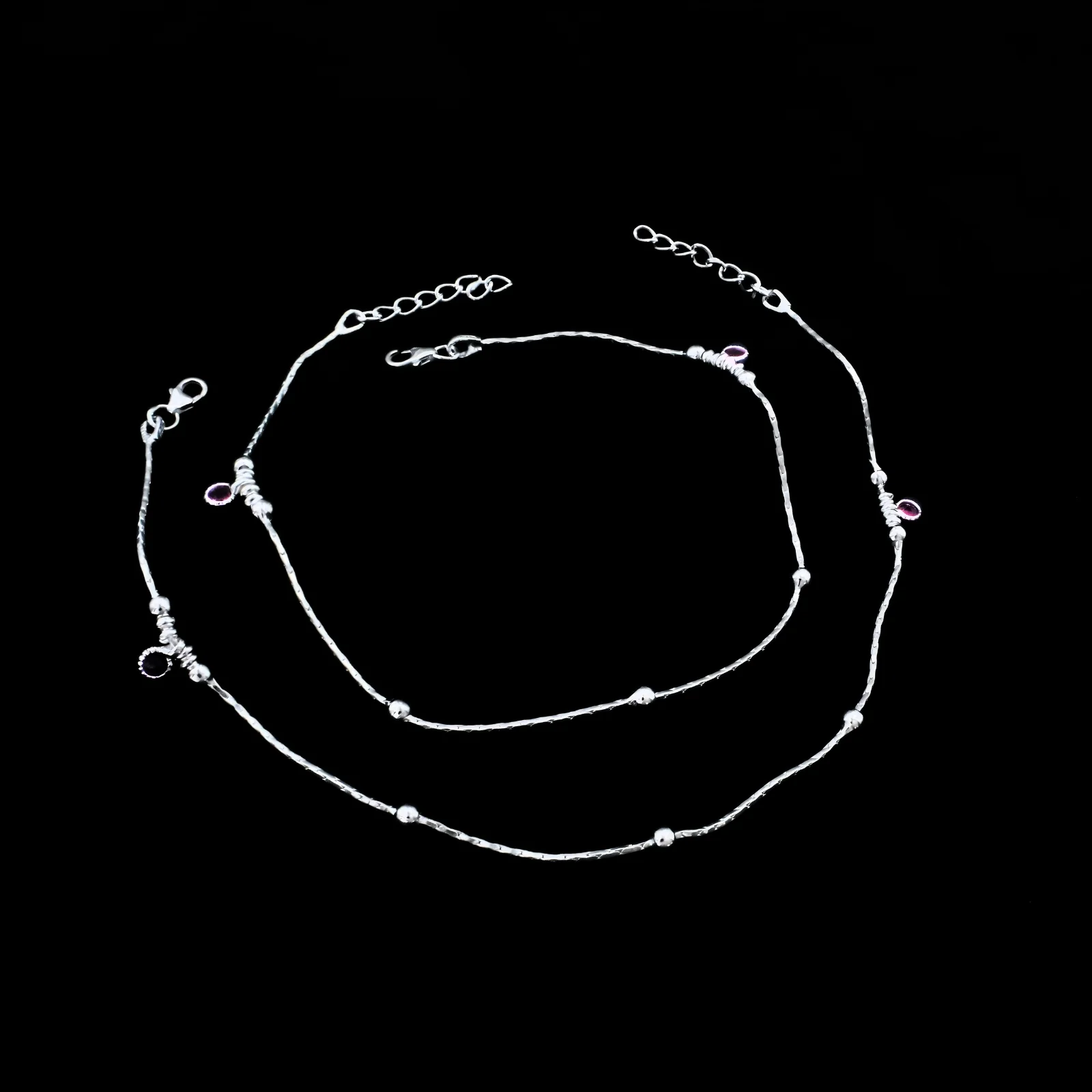 Beach Wear Real Silver Silver Ball Design Anklet - Pair - Image 3