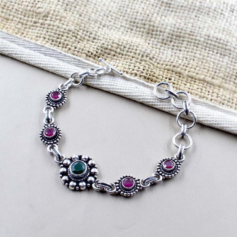 Beach Wear Real Sterling Silver Cut Stone Oxidized Bracelet Gift For Girls Women - Image 2