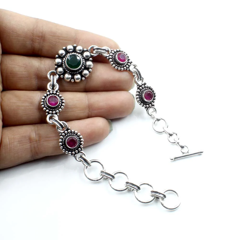 Beach Wear Real Sterling Silver Cut Stone Oxidized Bracelet Gift For Girls Women - Image 3
