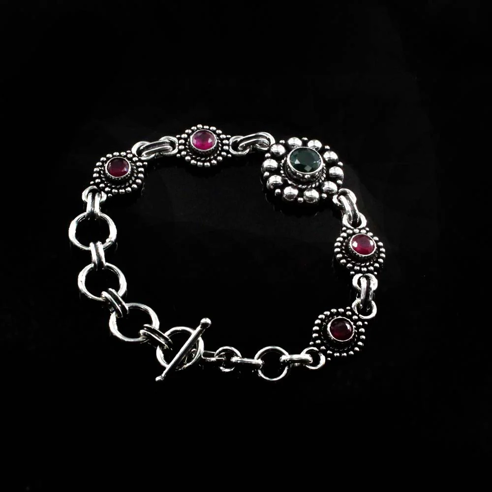 Beach Wear Real Sterling Silver Cut Stone Oxidized Bracelet Gift For Girls Women - Image 4