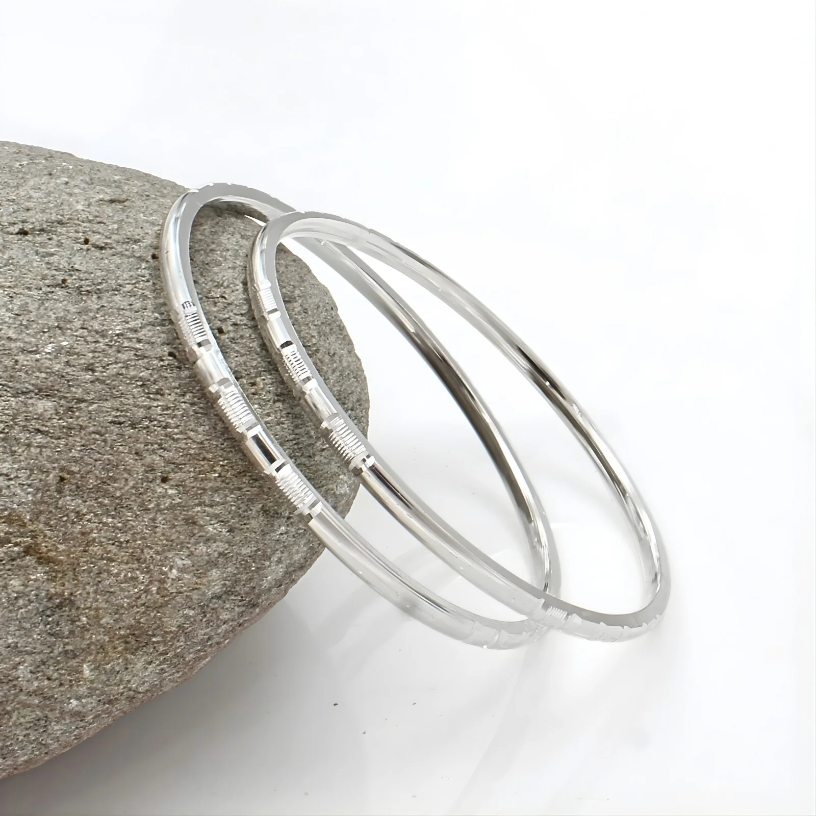 Beautiful 999 Pure Silver Women/Girls Bangles Bracelet (Kangan) Pair - 5.7 CM