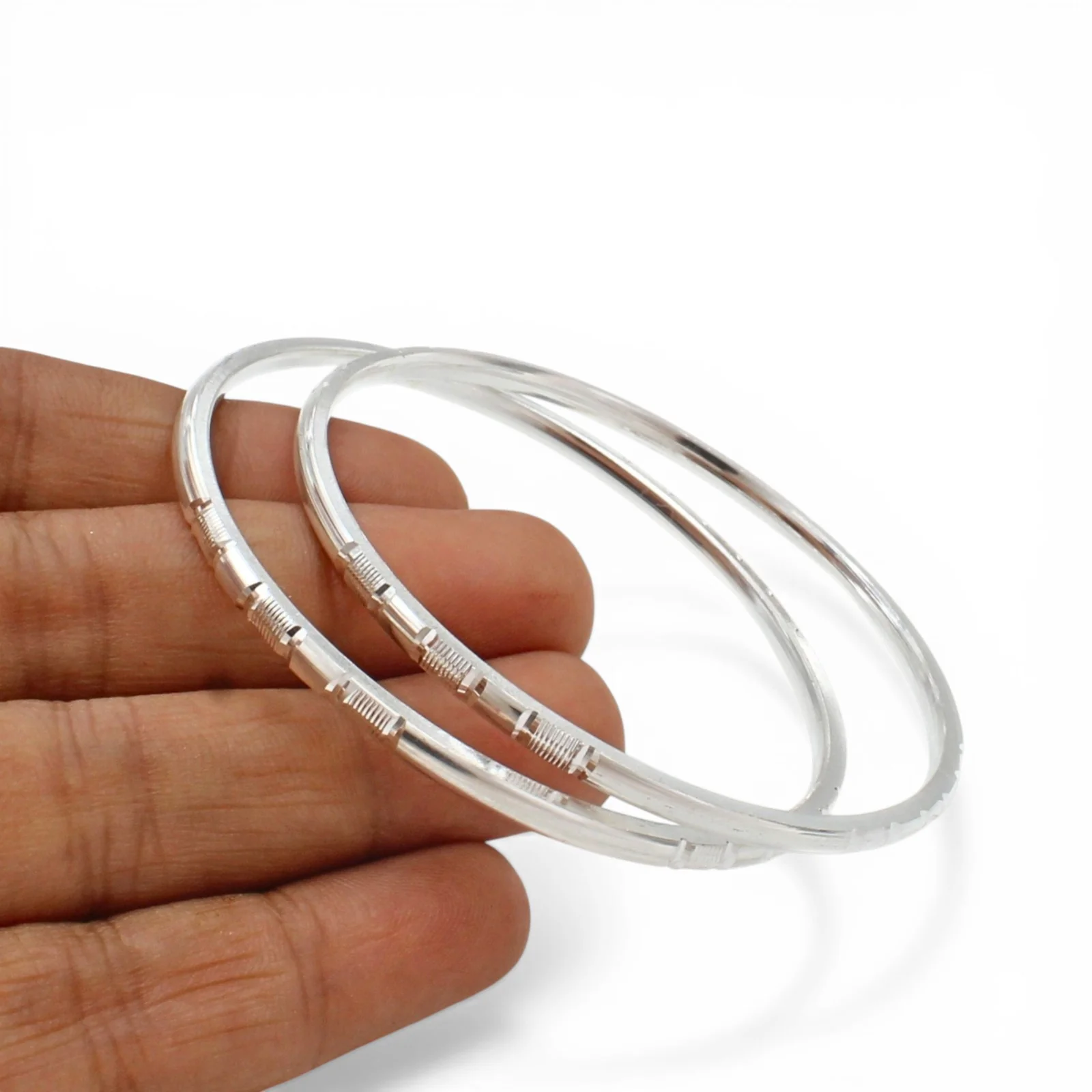 Beautiful 999 Pure Silver Women/Girls Bangles Bracelet (Kangan) Pair - 5.7 CM - Image 2