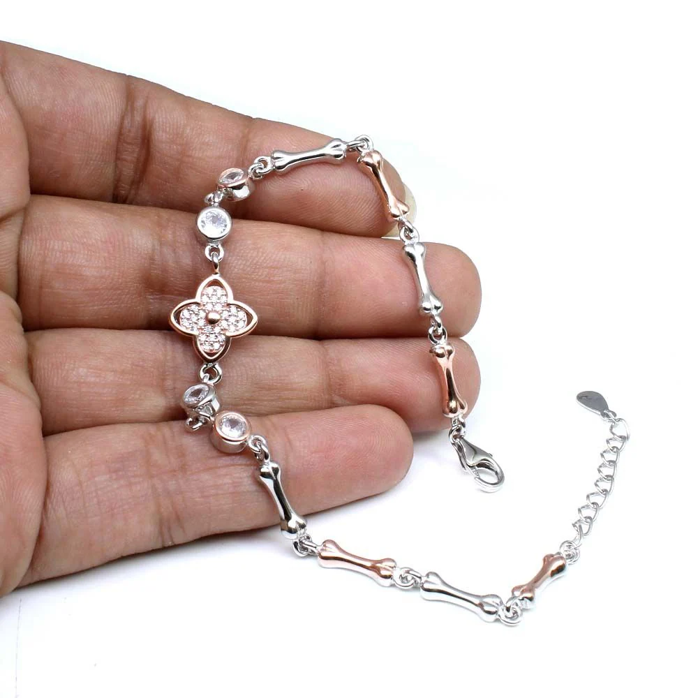Beautiful CZ 925 Sterling Silver Bracelet for Girls in platinum finish - Image 2