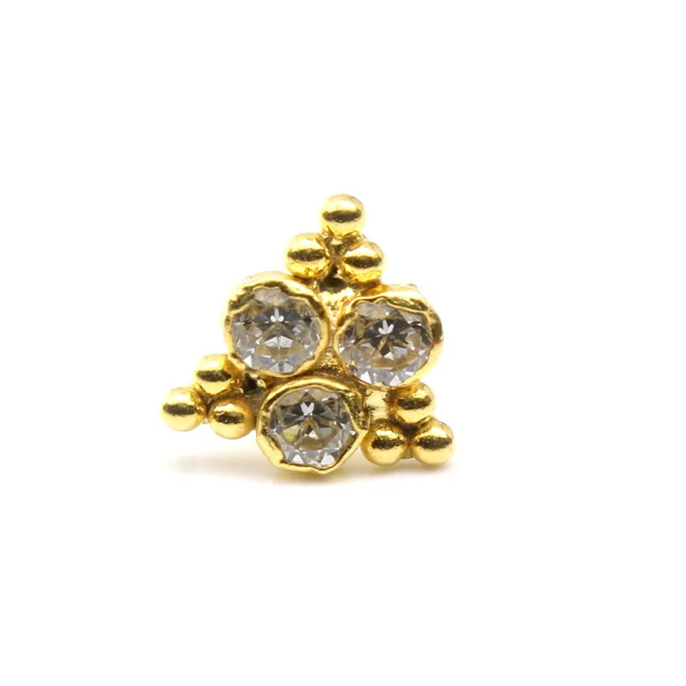 Beautiful Real Gold 14K White CZ Indian nose ring L Bend 22g - Image 3