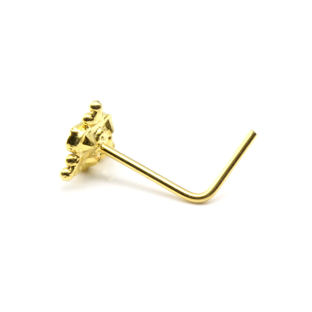 Beautiful Real Gold 14K White CZ Indian nose ring L Bend 22g - Image 4