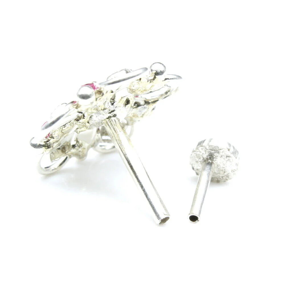 Floral cluster with surrounding silver loops Nose pin - Image 3