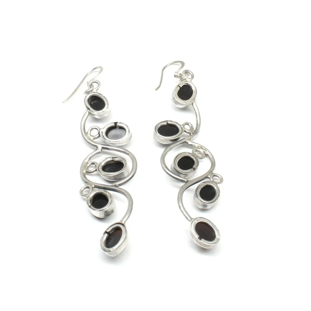 Black onyx stem leaf 925 Sterling Silver Dangle earrings - Image 3