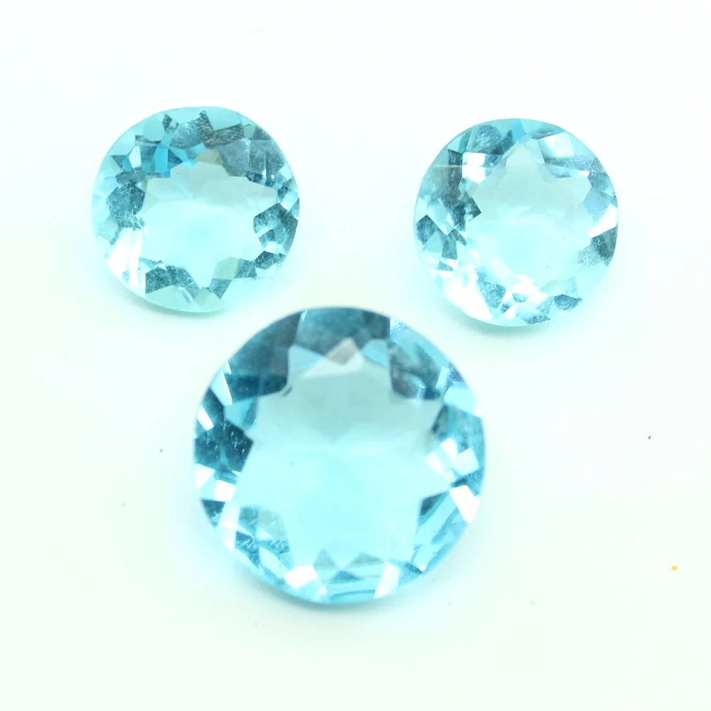Blue Topaz Color Synthetic Glass Gemstones – 3Pc Set for Pendant & Earrings