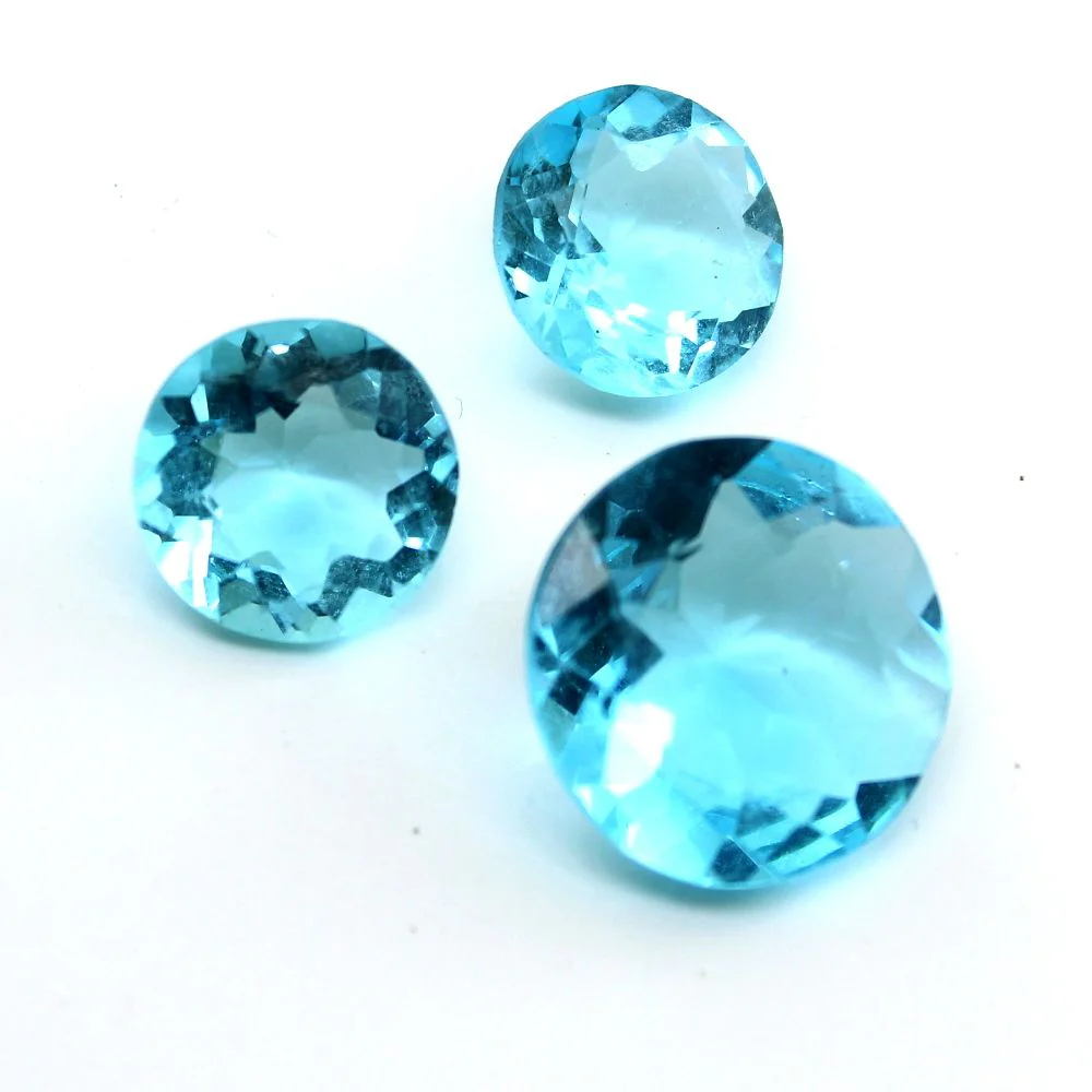 Blue Topaz Color Synthetic Glass Gemstones – 3Pc Set for Pendant & Earrings - Image 2