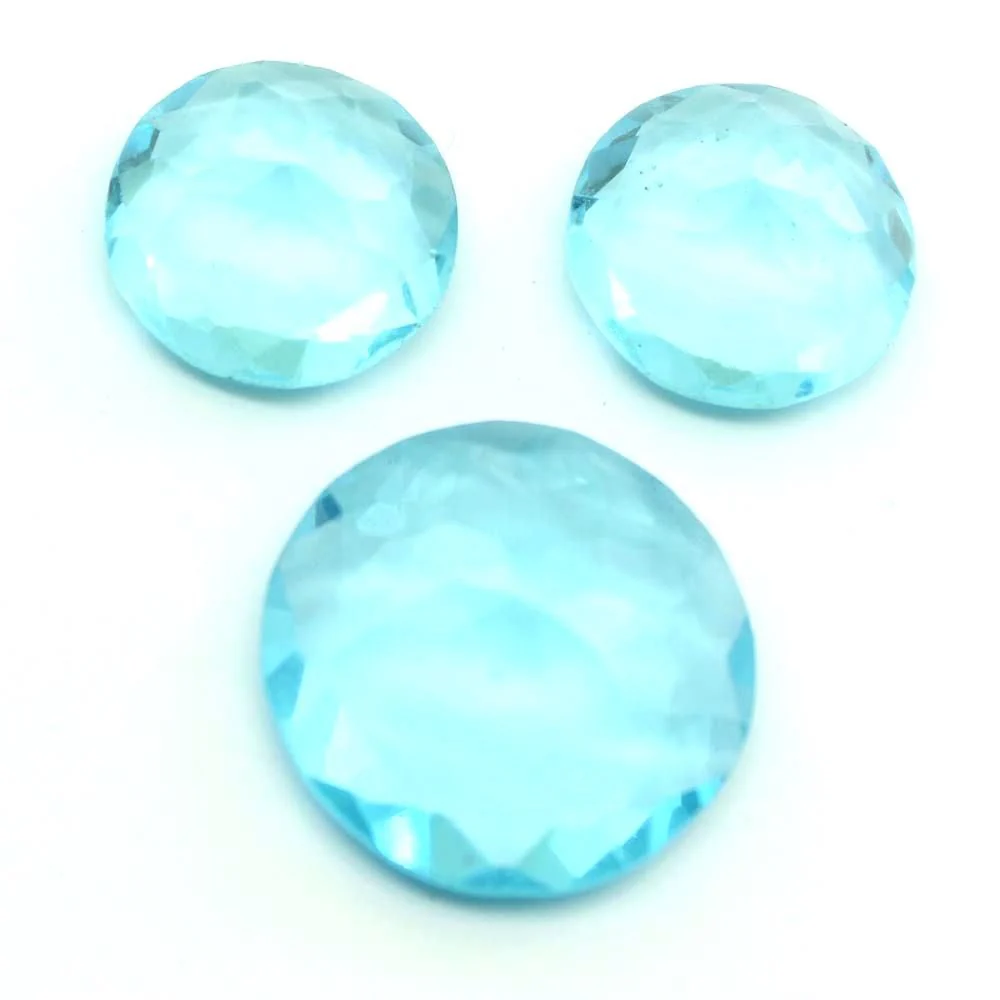 Blue Topaz Color Synthetic Glass Gemstones – 3Pc Set for Pendant & Earrings - Image 3