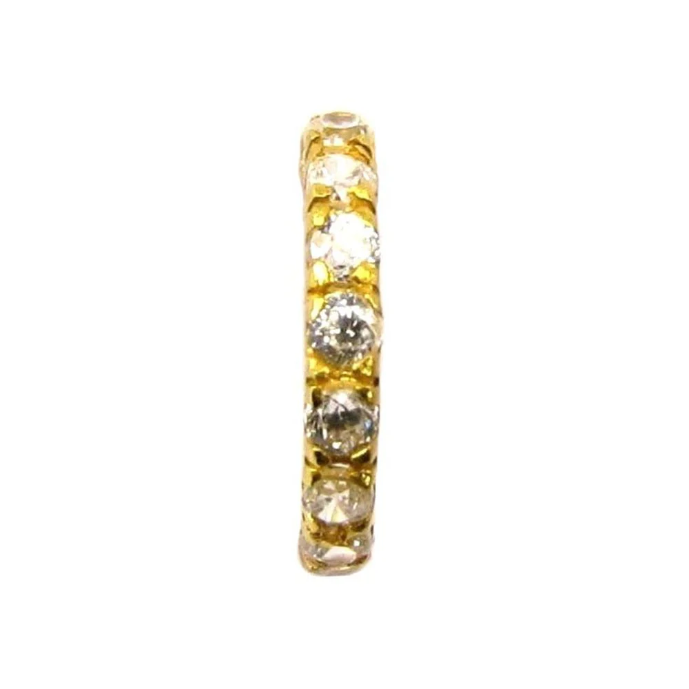 Indian White CZ Studded Hinged Hoop Ring Nose stud 14k Solid Real Gold Jewelry 22g - Large - Image 2