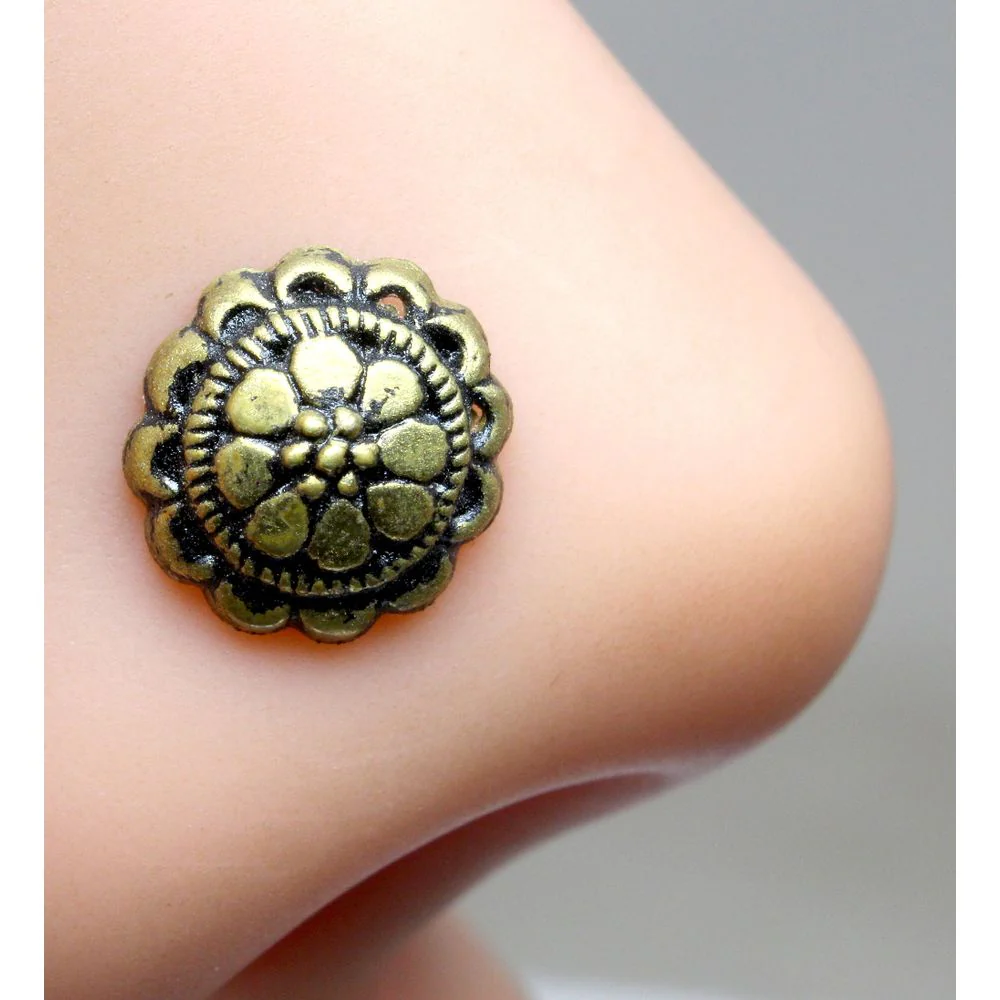 Brass flower design nose pin - Image 2