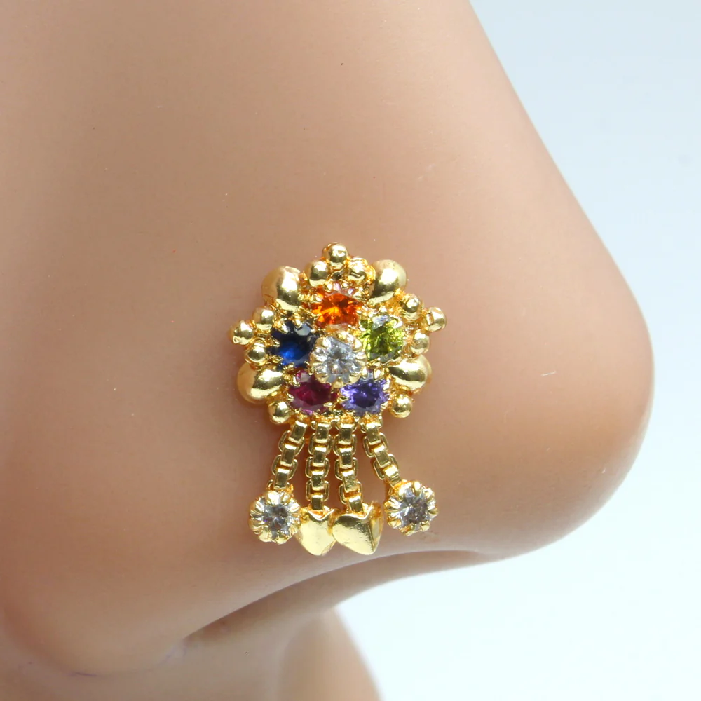 Chain dangle push pin nose stud